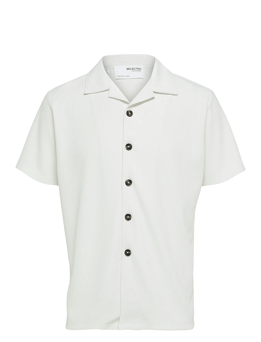 Selected - SLHLOOSE-PLISSE RESORT SS SHIRT EX - chemises à manches courtes - egret - 1