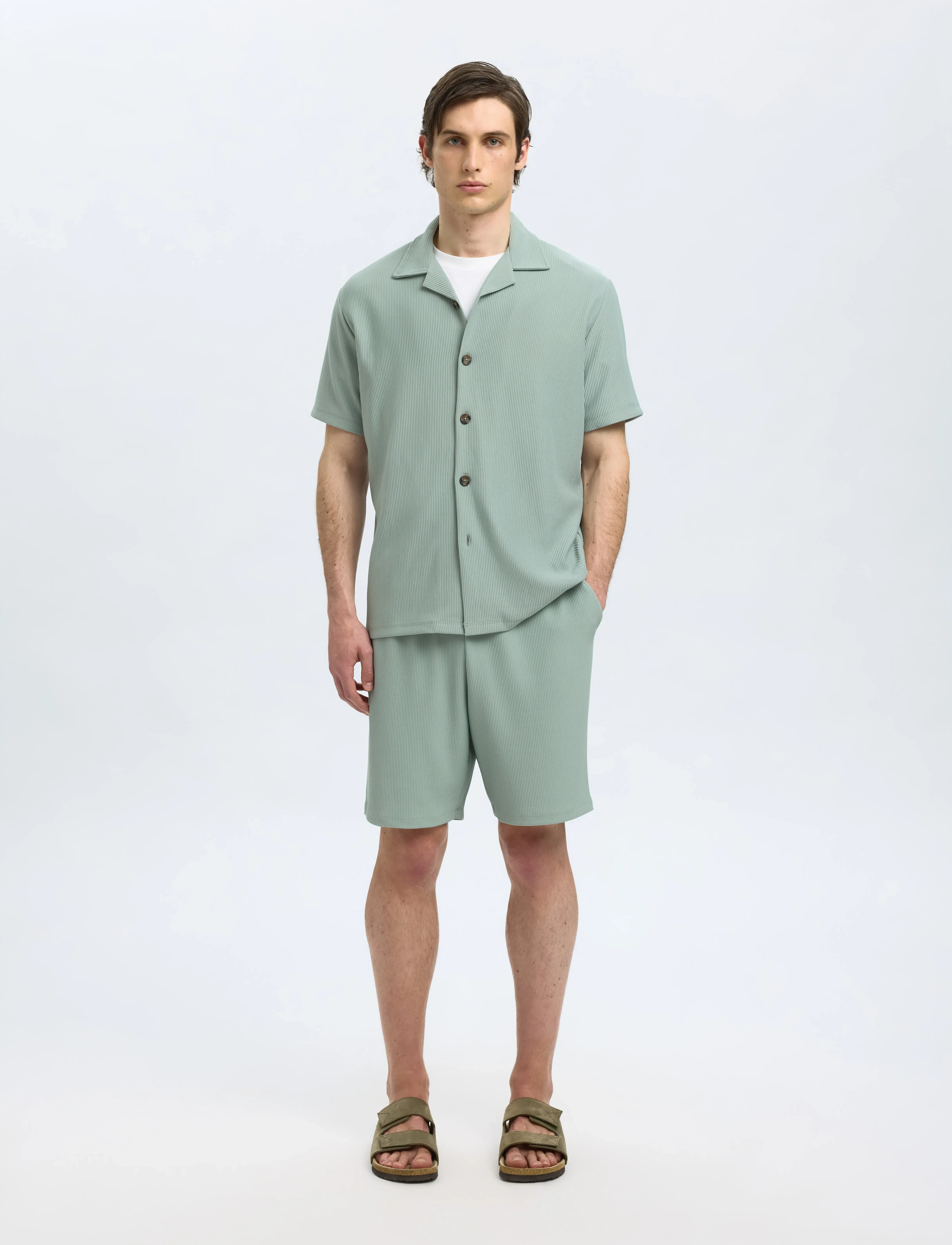 Selected - SLHLOOSE-PLISSE RESORT SS SHIRT EX - kortærmede skjorter - iceberg green - 3