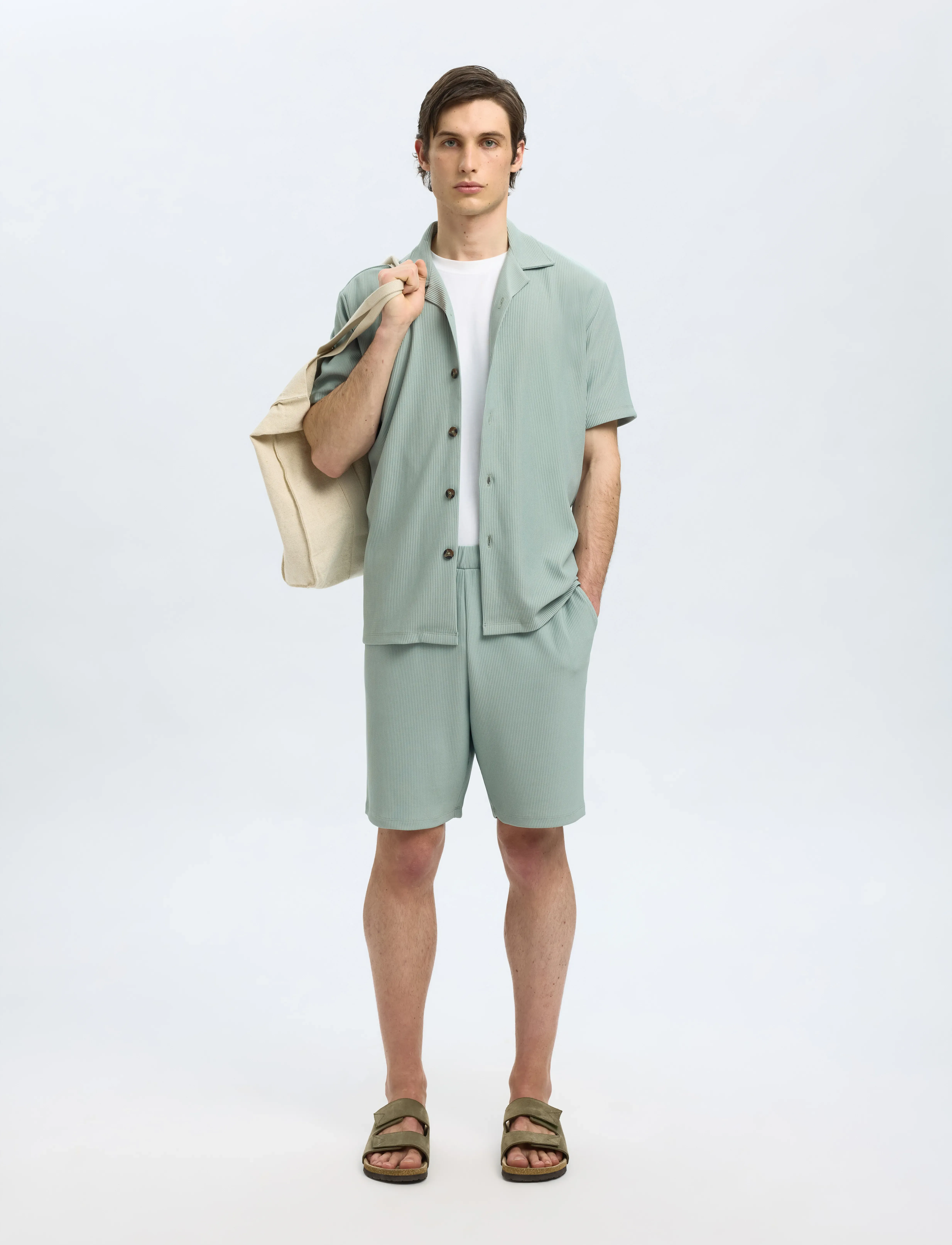 Selected - SLHLOOSE-PLISSE RESORT SS SHIRT EX - kortærmede skjorter - iceberg green - 4