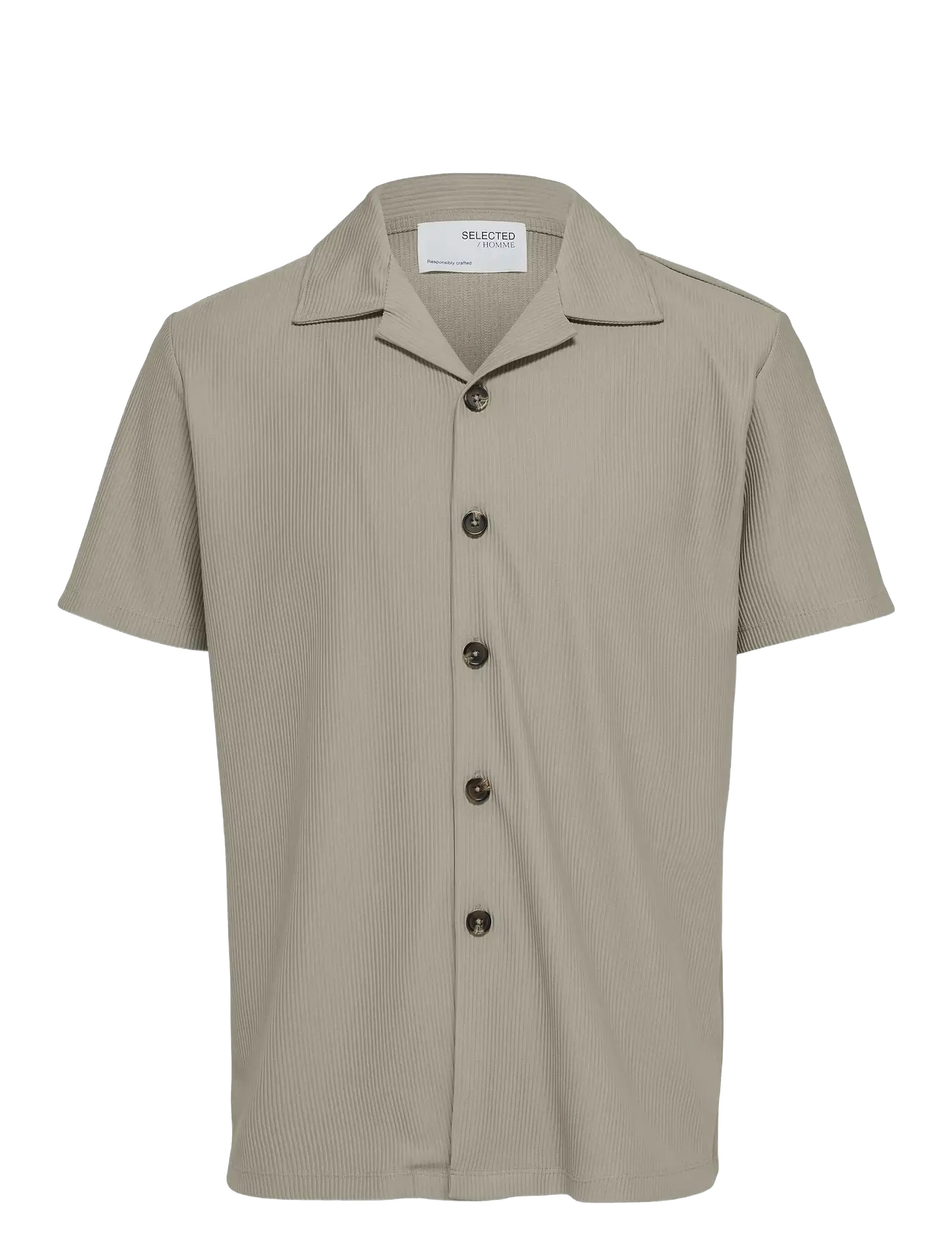 SELECTED Slhloose-Plisse Resort Ss Shirt Ex Beige - L - Herren