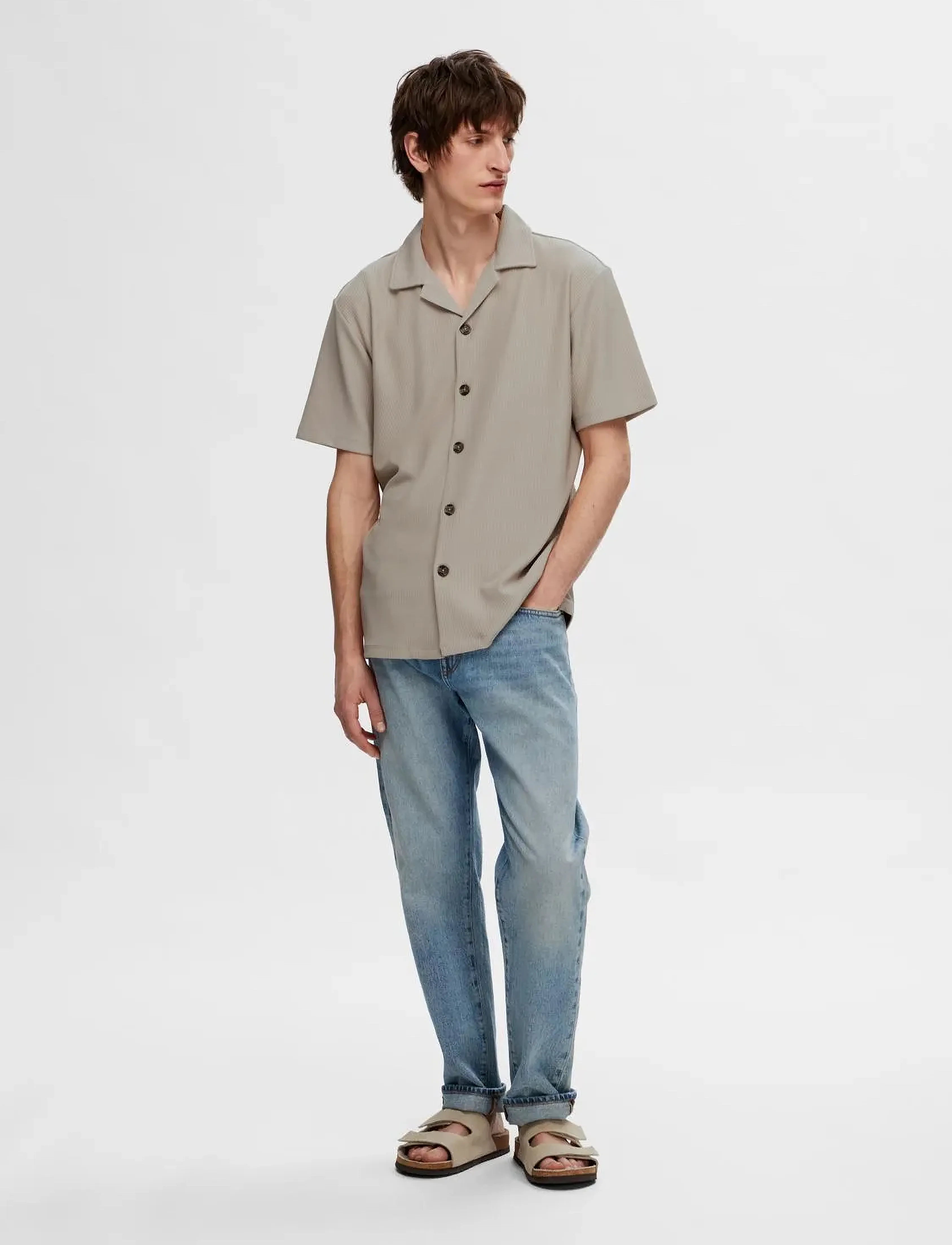 Selected - SLHLOOSE-PLISSE RESORT SS SHIRT EX - kortærmede skjorter - pure cashmere - 3