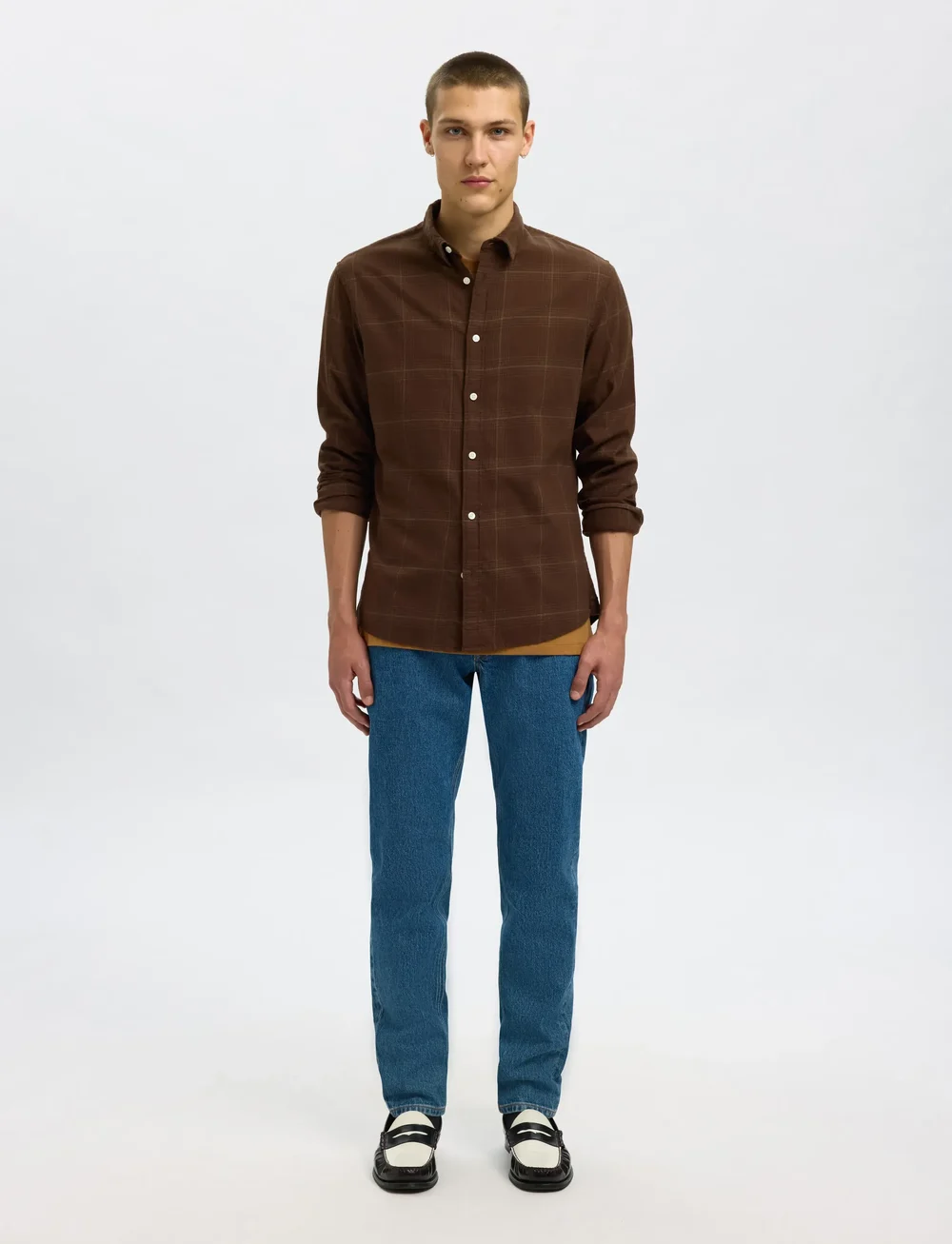 Selected - SLHSLIMOWEN-FLANNEL SHIRT LS NOOS - rutiga skjortor - demitasse - 0