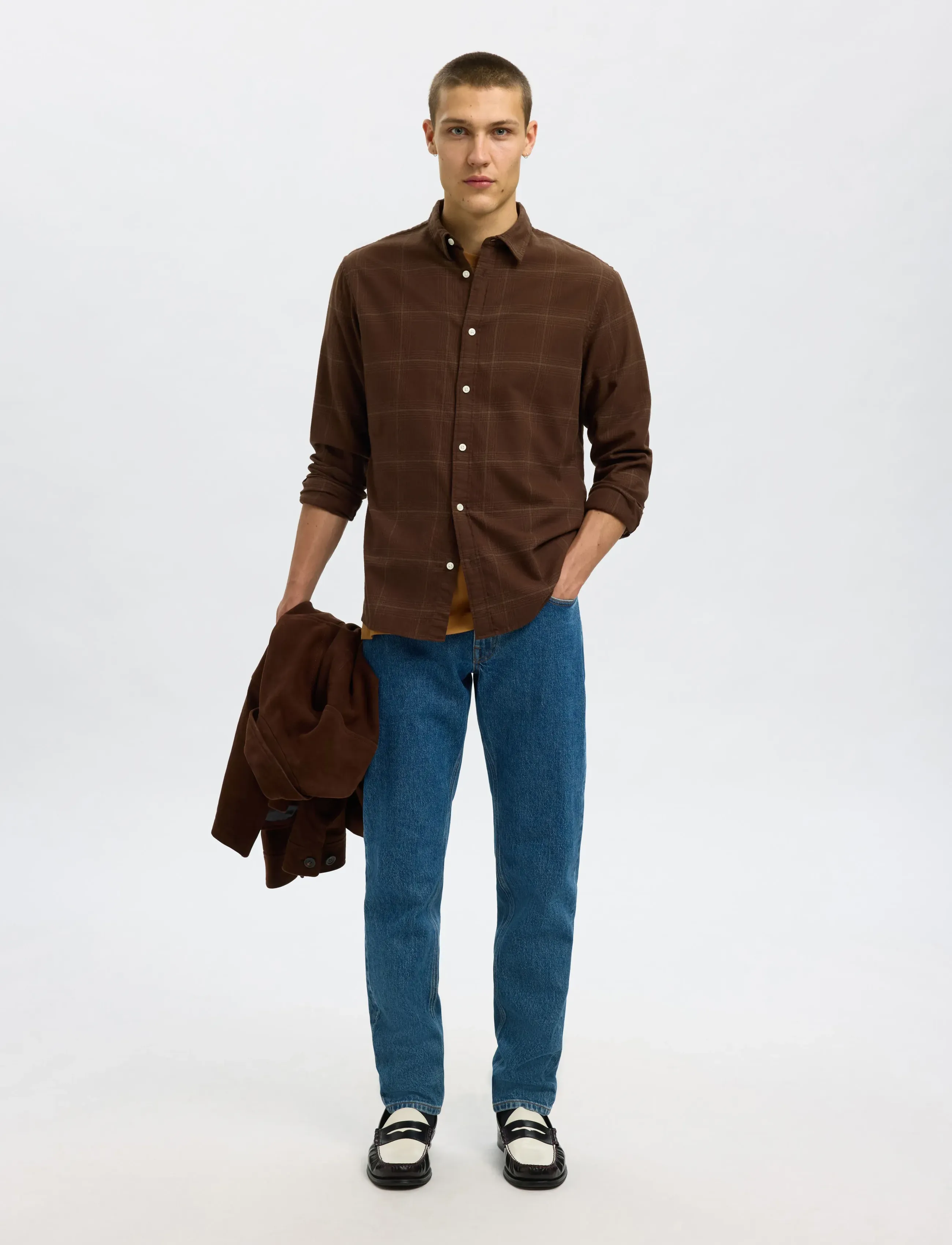 Selected - SLHSLIMOWEN-BRUSHED SHIRT LS NOOS - oxfordi särgid - demitasse - 5