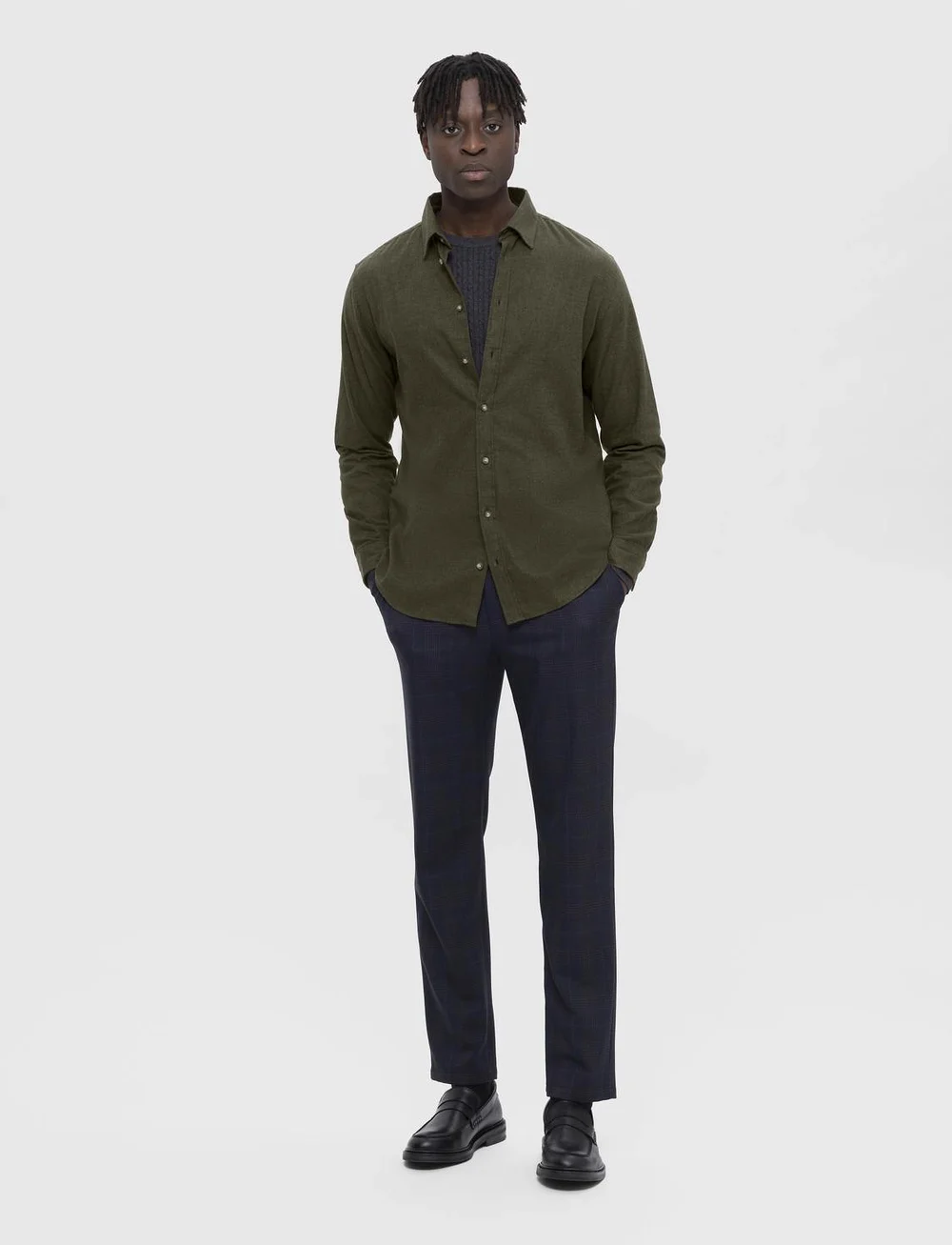 Selected - SLHSLIMOWEN-FLANNEL SHIRT LS NOOS - ternede skjorter - forest night - 4