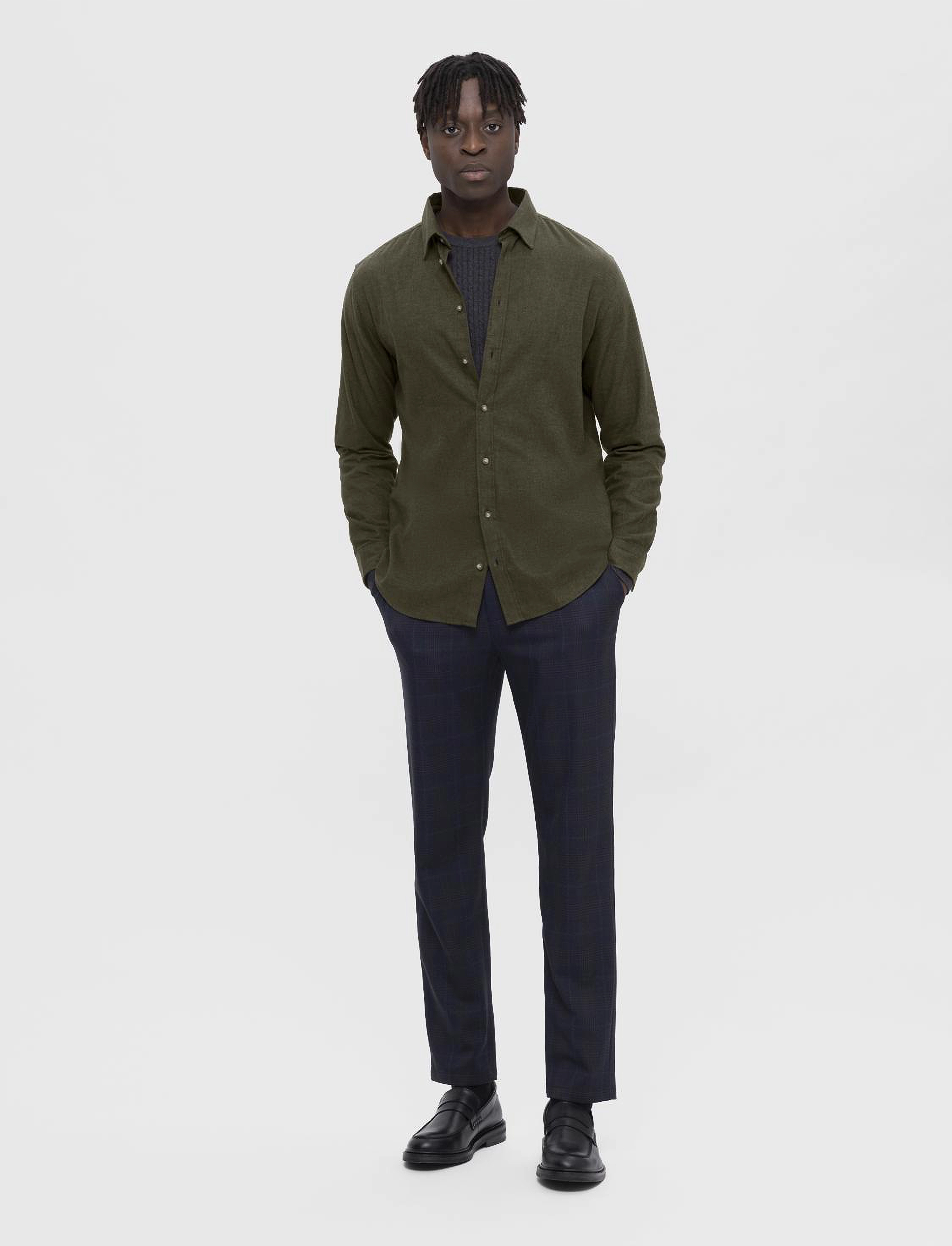 Selected - SLHSLIMOWEN-BRUSHED SHIRT LS NOOS - casual skjortor - forest night - 4
