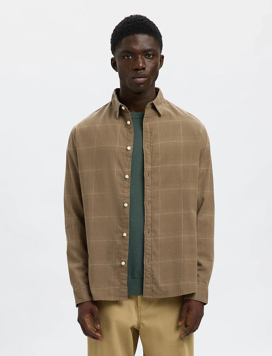 Selected - SLHSLIMOWEN-BRUSHED SHIRT LS NOOS - oxford skjorter - morel - 0