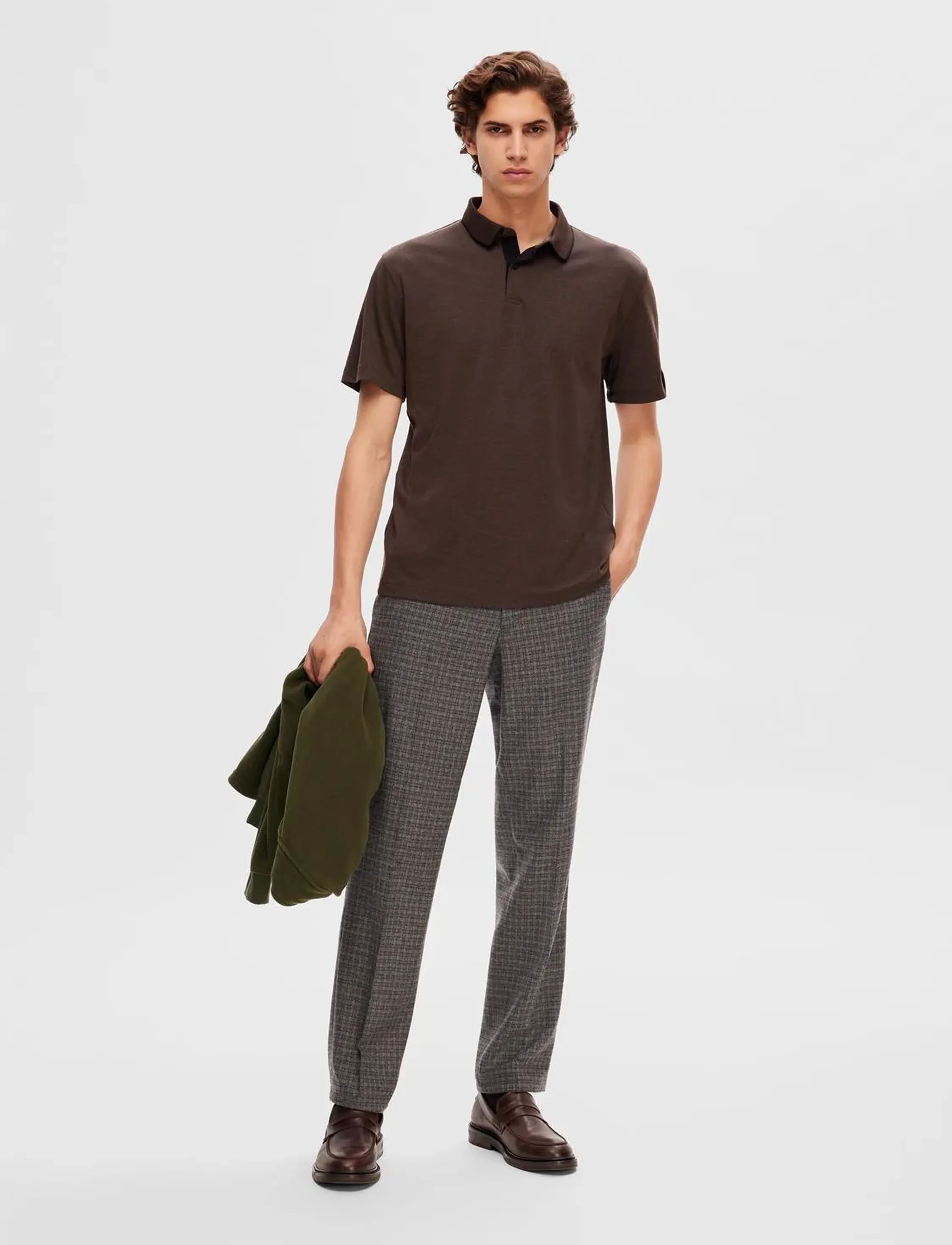 Selected - SLHSTRAIGHT-WILLIAM WOOL DSN 196 PANTS W - jakkesætsbukser - brindle - 5