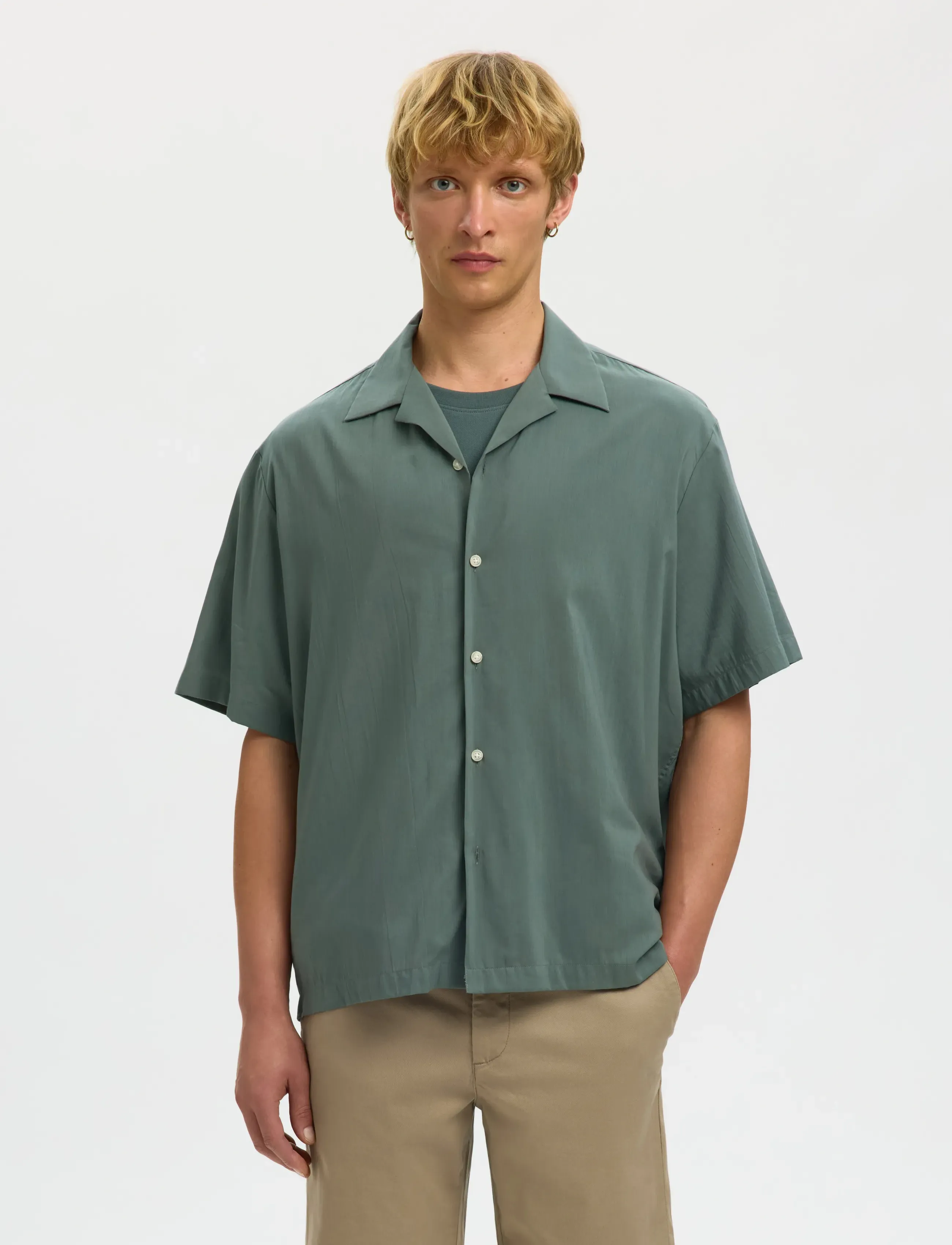 Selected SLHRLXAIR MIX SS SHIRT - Riided - BALSAM GREEN / green