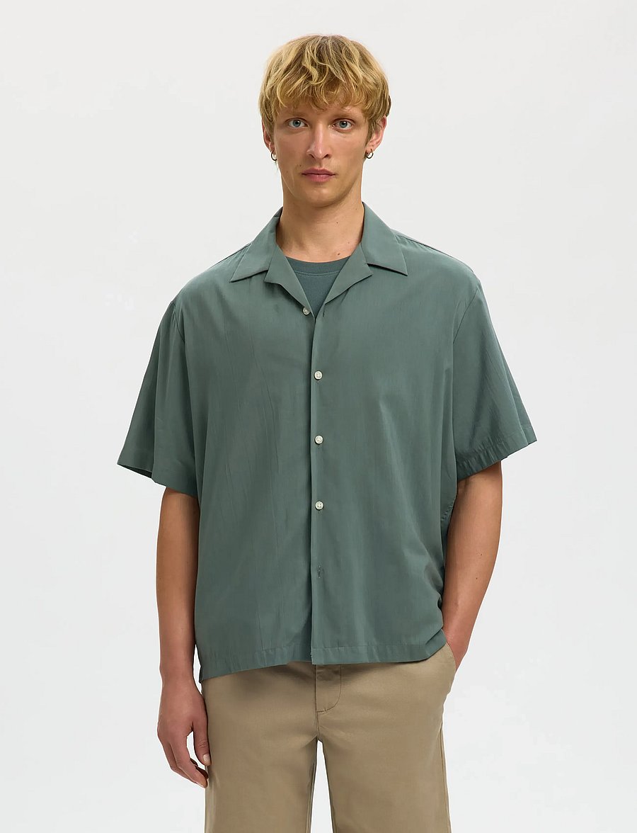 Selected - SLHRLXAIR MIX SS SHIRT - short-sleeved shirts - balsam green - 0