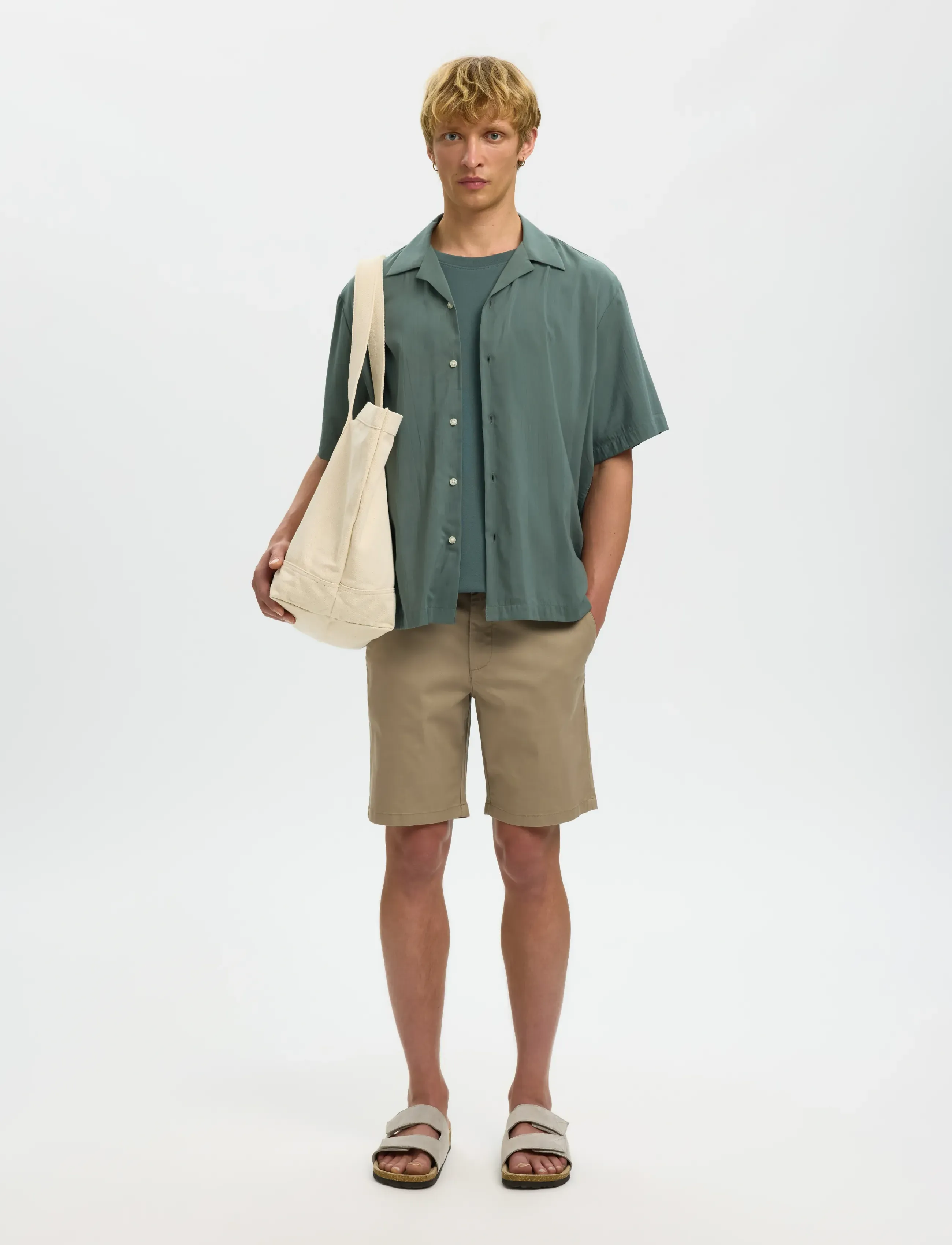 Selected - SLHRLXAIR MIX SS SHIRT - chemises à manches courtes - balsam green - 5