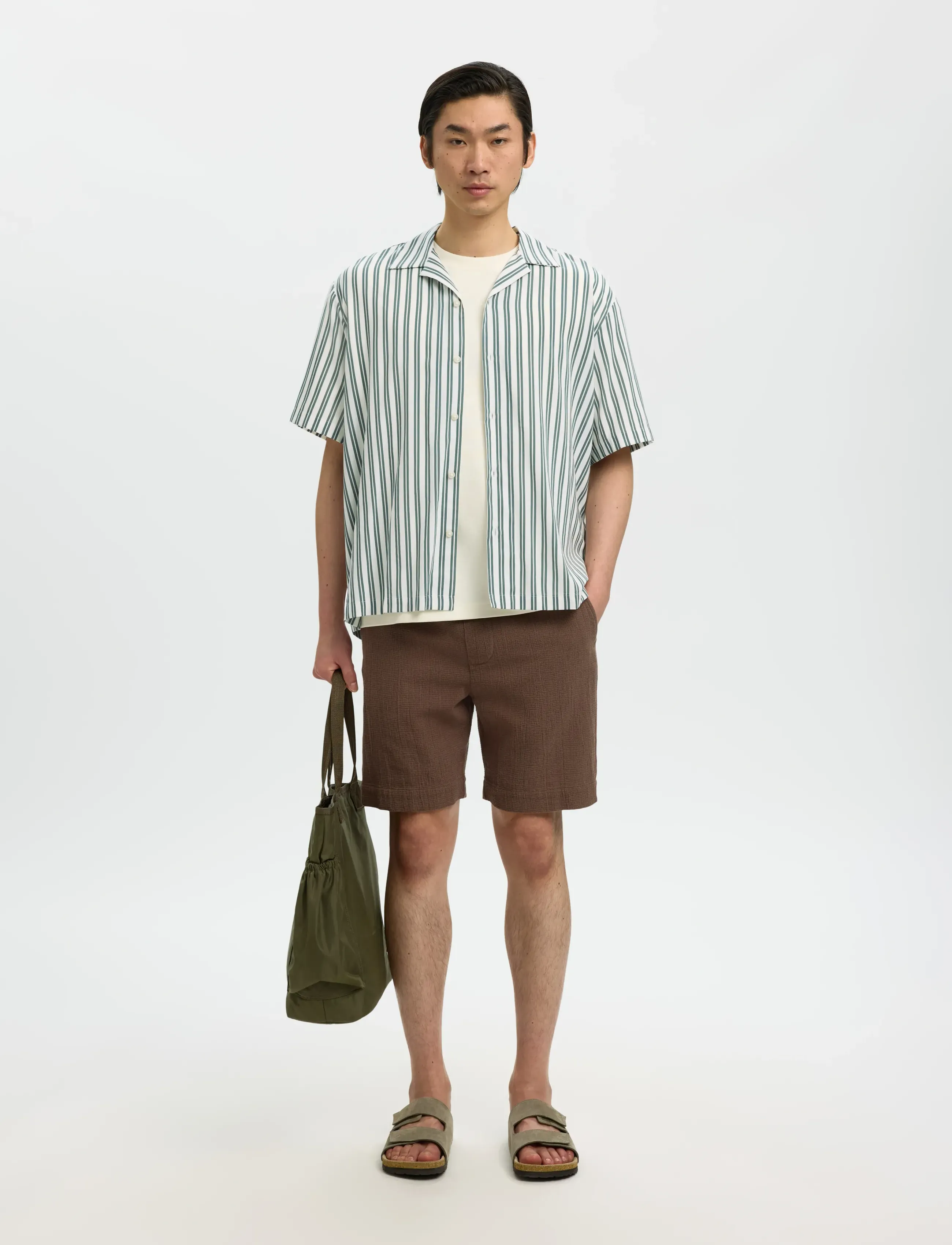 Selected - SLHRLXAIR MIX SS SHIRT - kortærmede skjorter - balsam green - 3