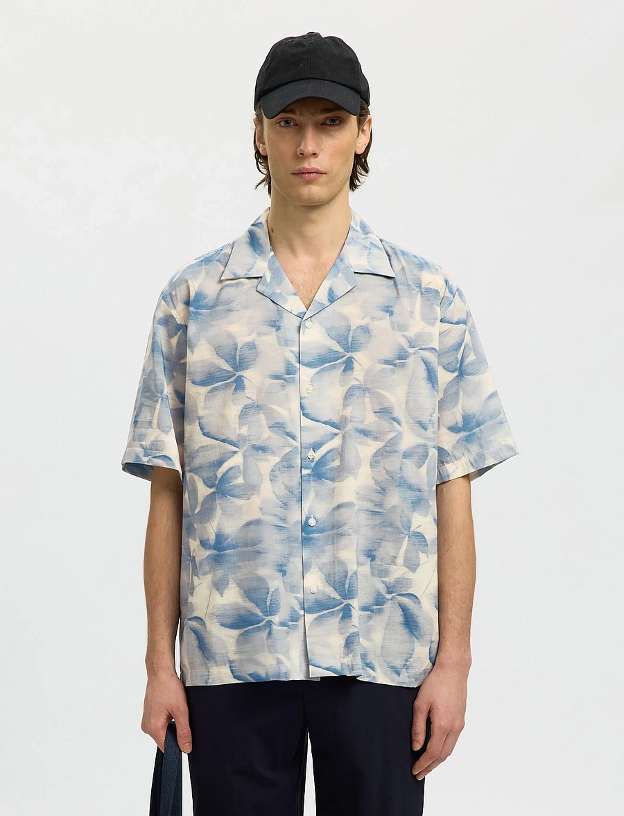 Selected - SLHRLXAIR MIX SS SHIRT - kortærmede skjorter - blue mirage - 0