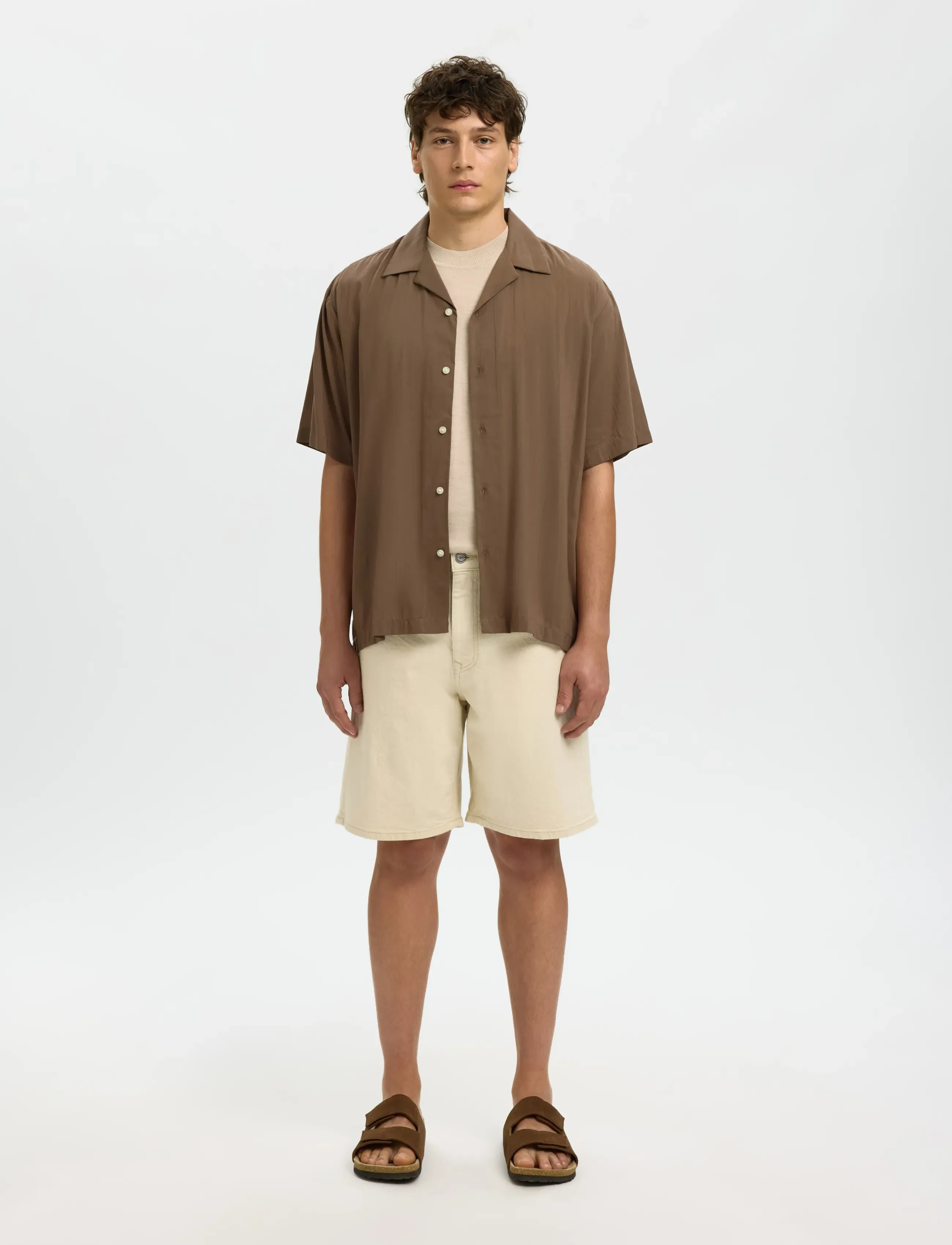 Selected - SLHRLXAIR MIX SS SHIRT - krótki rękaw - chocolate chip - 3