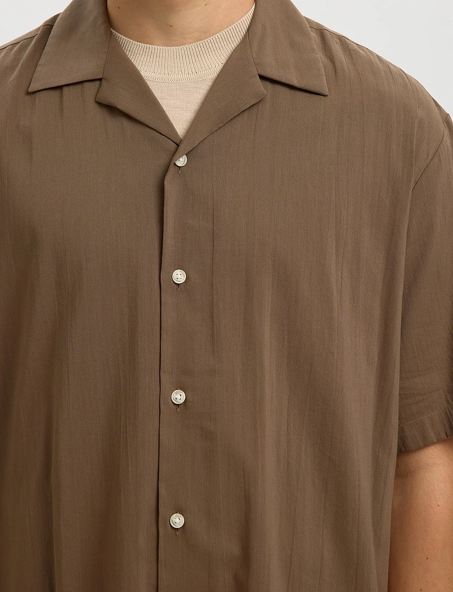 Selected - SLHRLXAIR MIX SS SHIRT - kortärmade skjortor - chocolate chip - 4