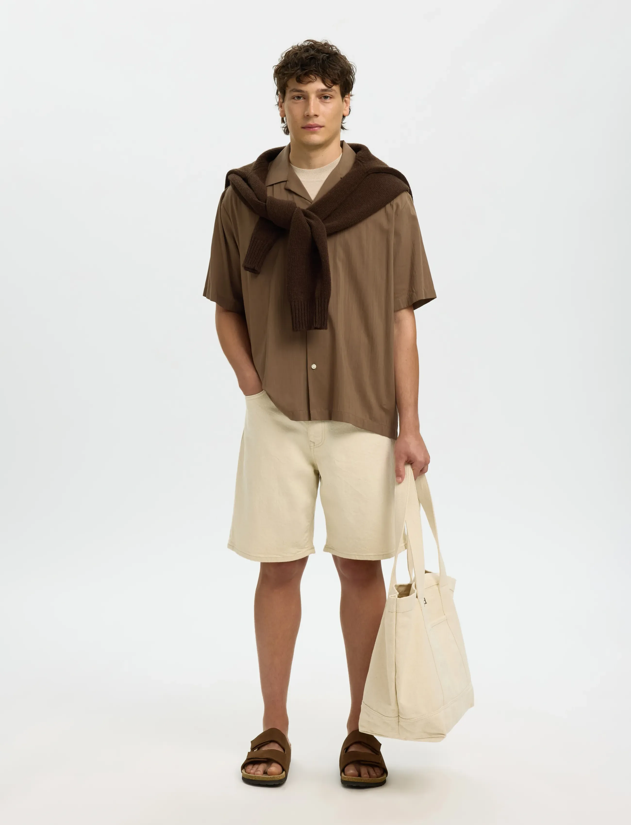 Selected - SLHRLXAIR MIX SS SHIRT - krótki rękaw - chocolate chip - 5