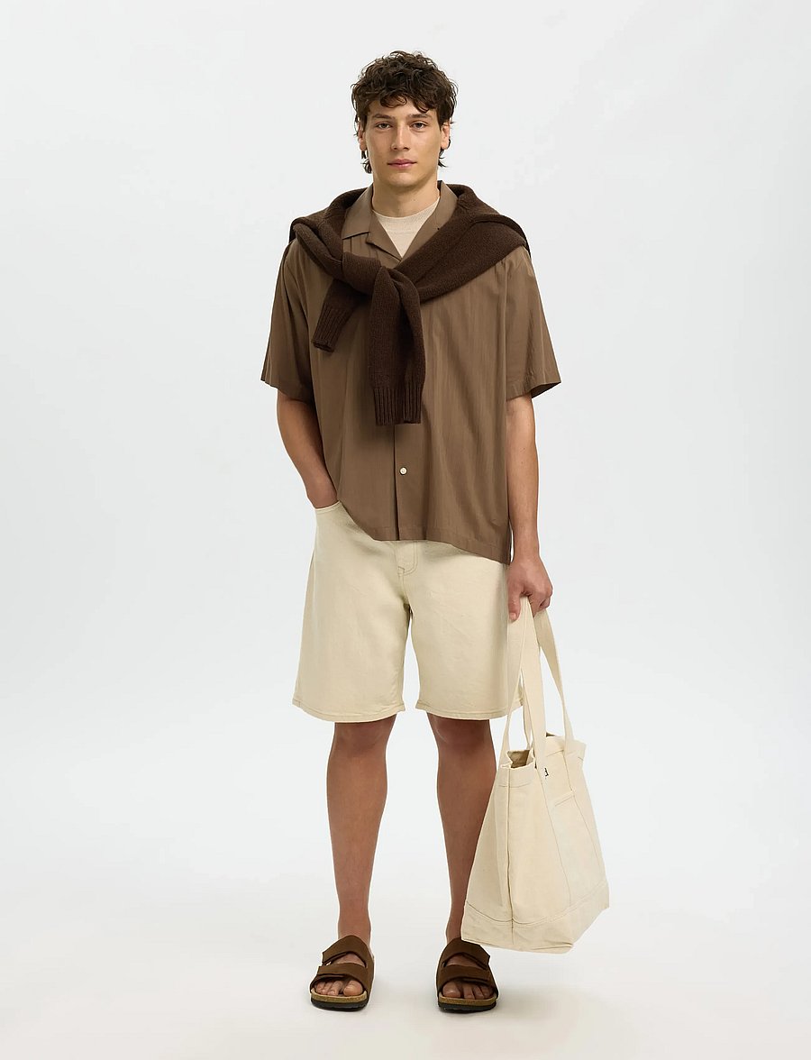 Selected - SLHRLXAIR MIX SS SHIRT - kortärmade skjortor - chocolate chip - 5