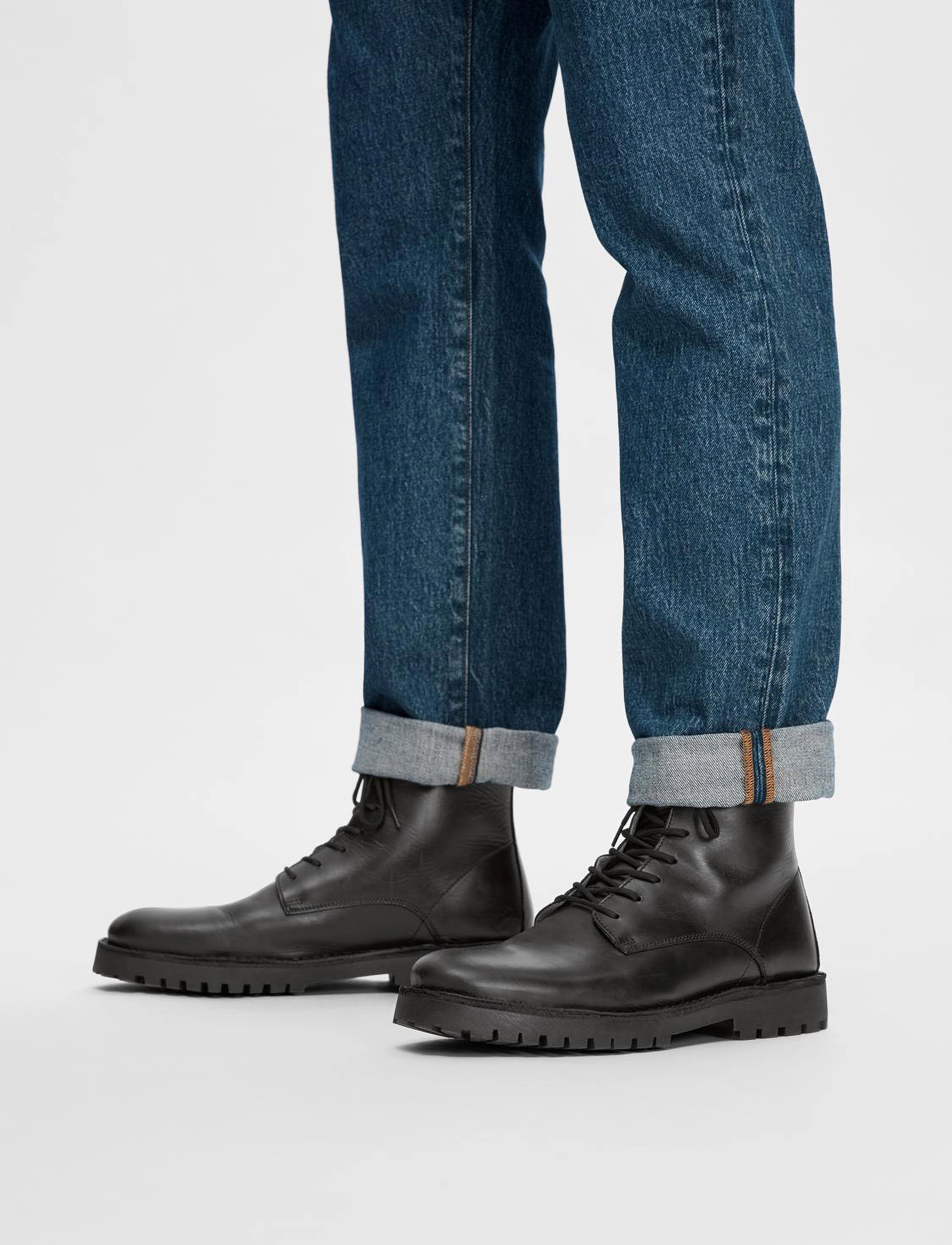 Selected Homme - SLHRICKY LEATHER LACE-UP BOOT - black - 5