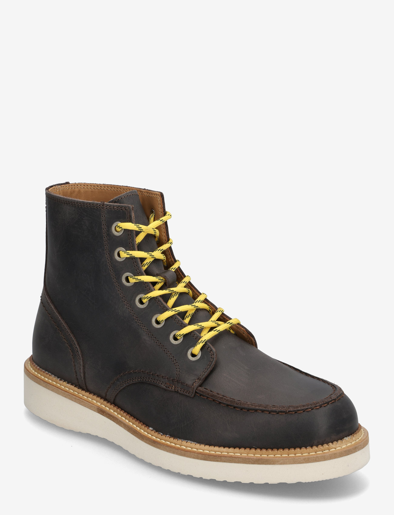 Selected - SLHTEO NEW LEATHER MOC-TOE BOOT - laced boots - demitasse - 1