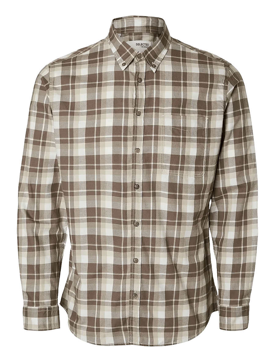 Selected - SLHSLIMOWEN-BRUSHED SHIRT LS D - karierte hemden - major brown - 0