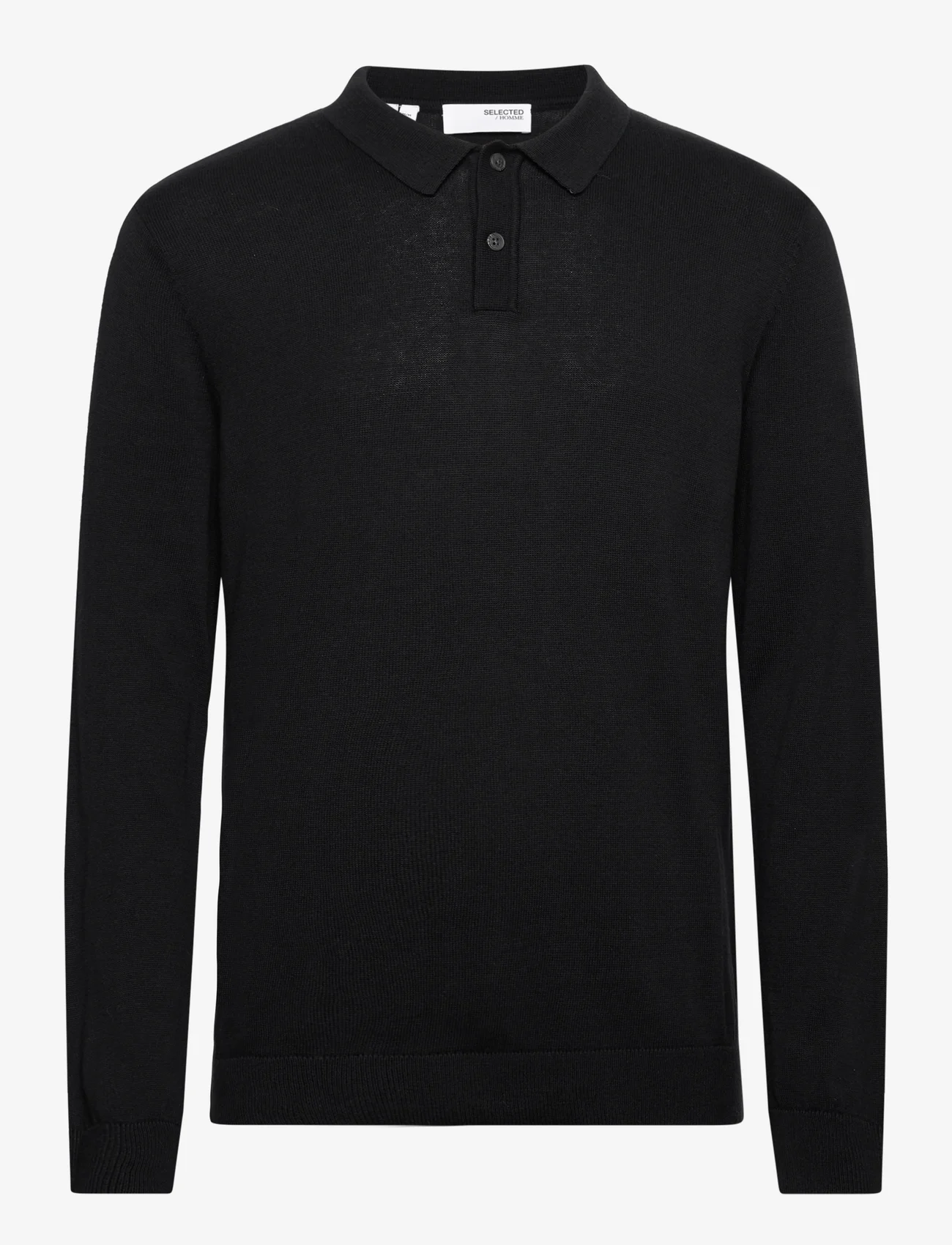 Selected Homme - SLHREG-DAN KNIT LS POLO - trikotažiniai polo marškinėliai - black - 0