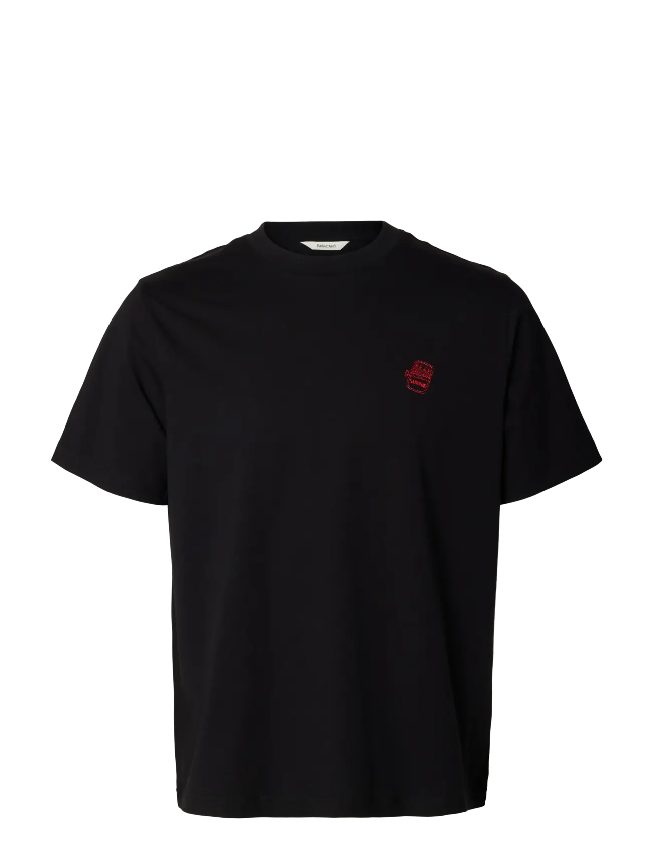 Selected SLHREG-RIPLEY SS EMB TEE EX - Selected - BLACK / black