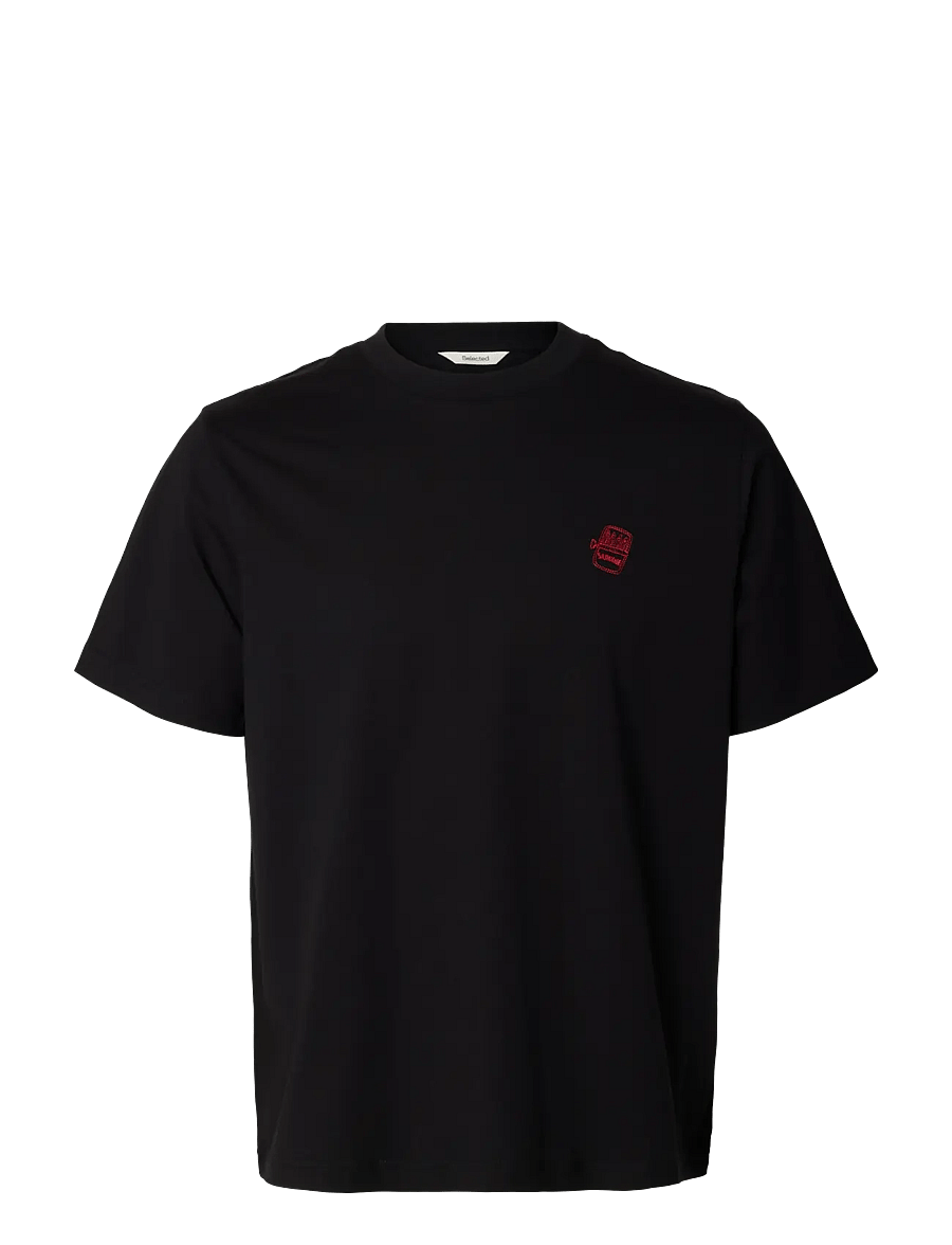 Selected - SLHREG-RIPLEY SS EMB TEE EX - lühikeste varrukatega t-särgid - black - 1