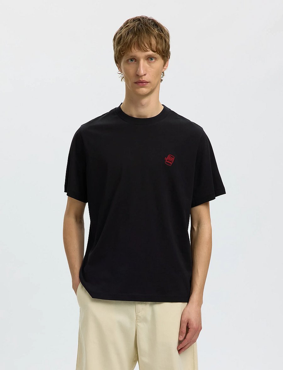 Selected - SLHREG-RIPLEY SS EMB TEE EX - lühikeste varrukatega t-särgid - black - 0