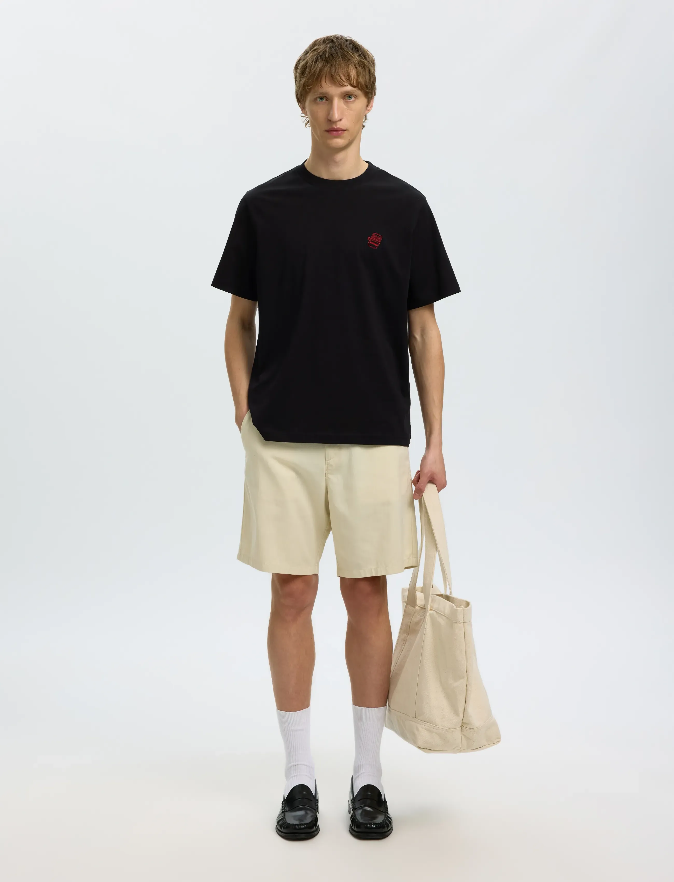 Selected - SLHREG-RIPLEY SS EMB TEE EX - lühikeste varrukatega t-särgid - black - 3