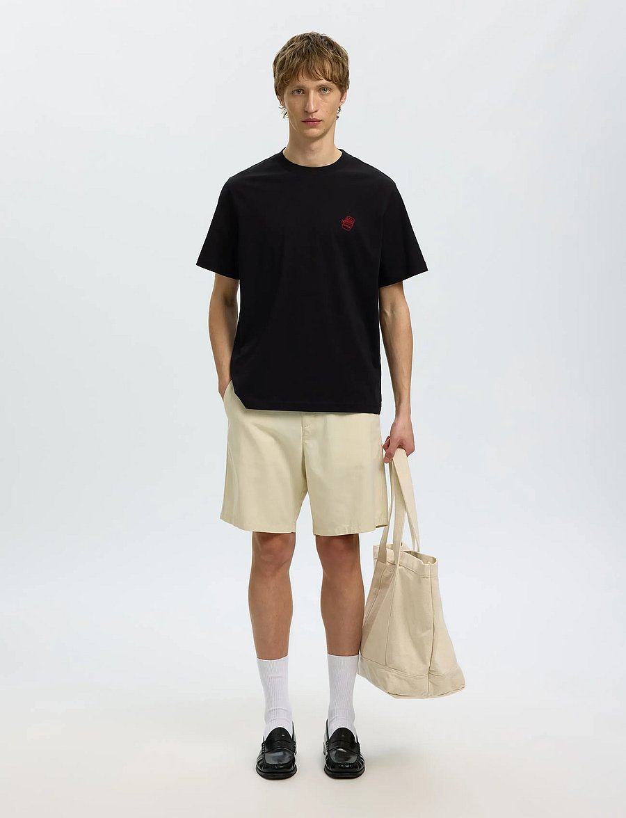 Selected - SLHREG-RIPLEY SS EMB TEE EX - lühikeste varrukatega t-särgid - black - 3