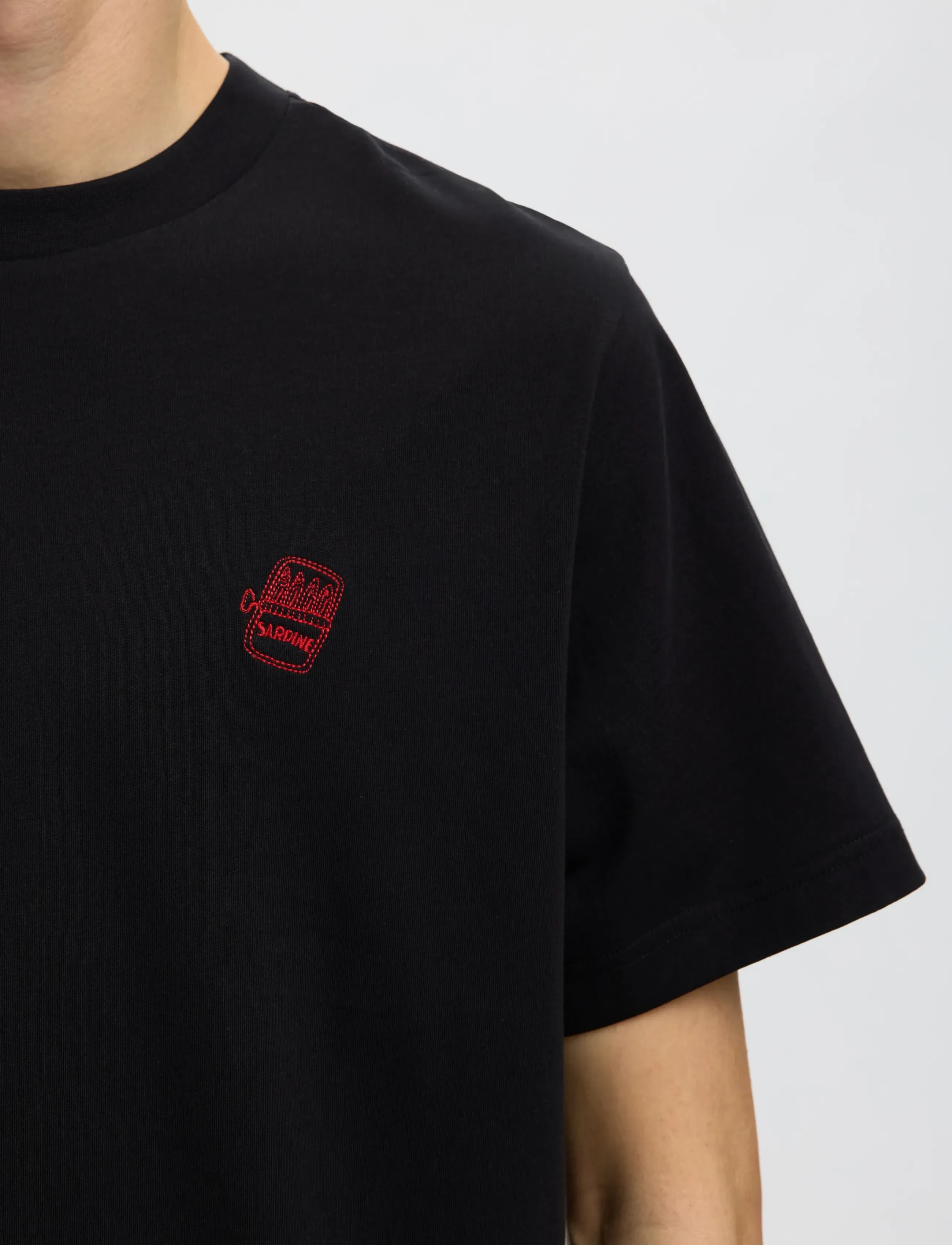 Selected - SLHREG-RIPLEY SS EMB TEE EX - lühikeste varrukatega t-särgid - black - 4