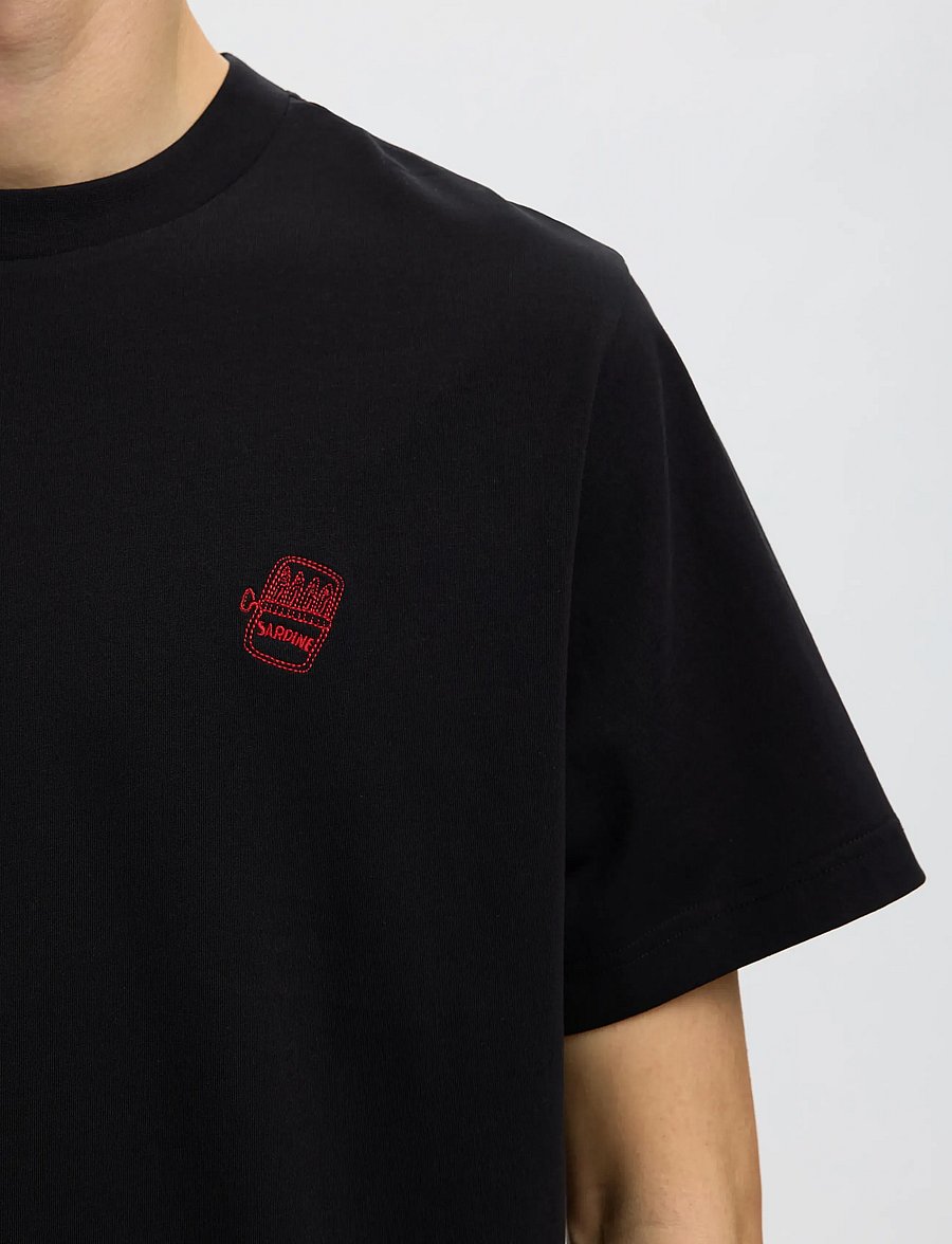 Selected - SLHREG-RIPLEY SS EMB TEE EX - lühikeste varrukatega t-särgid - black - 4