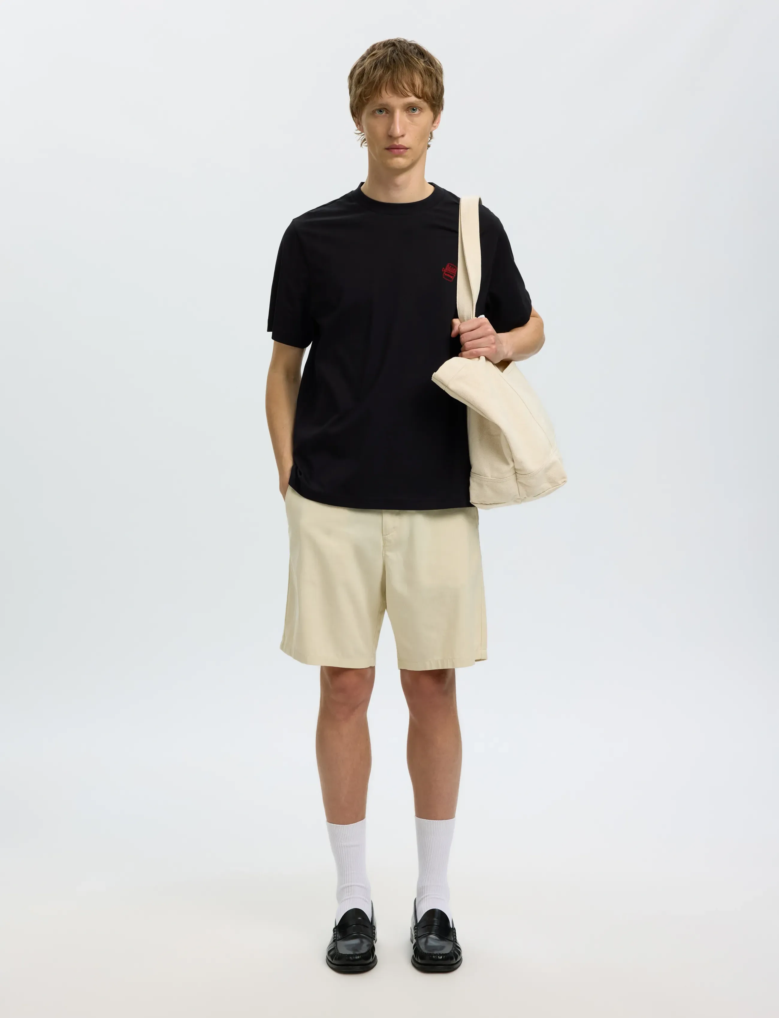 Selected - SLHREG-RIPLEY SS EMB TEE EX - lühikeste varrukatega t-särgid - black - 5