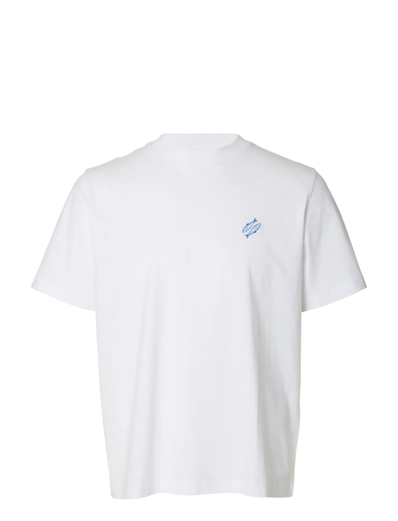 Selected SLHREG-RIPLEY SS EMB TEE EX - T-shirts - BRIGHT WHITE / white