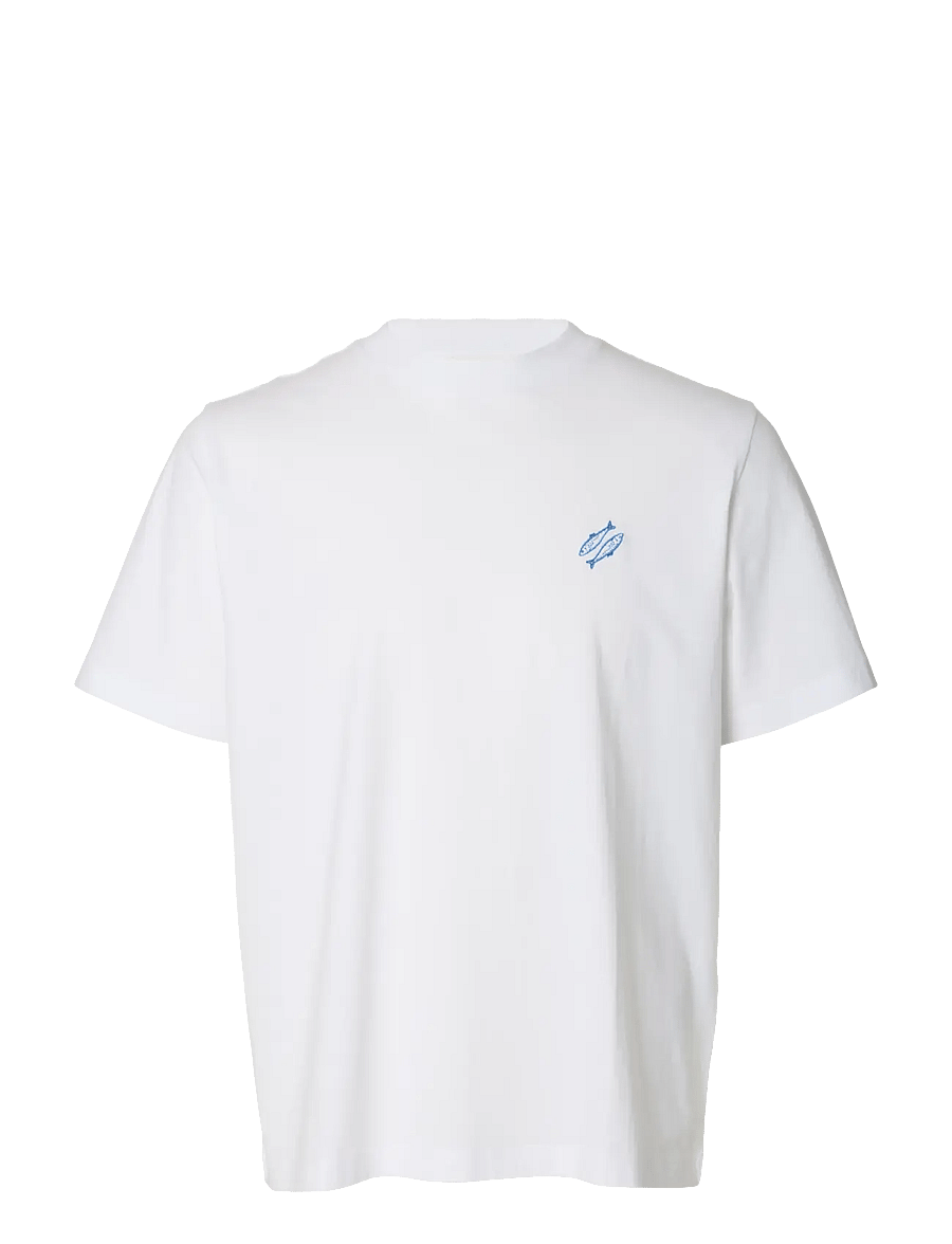 Selected - SLHREG-RIPLEY SS EMB TEE EX - kortærmede t-shirts - bright white - 1