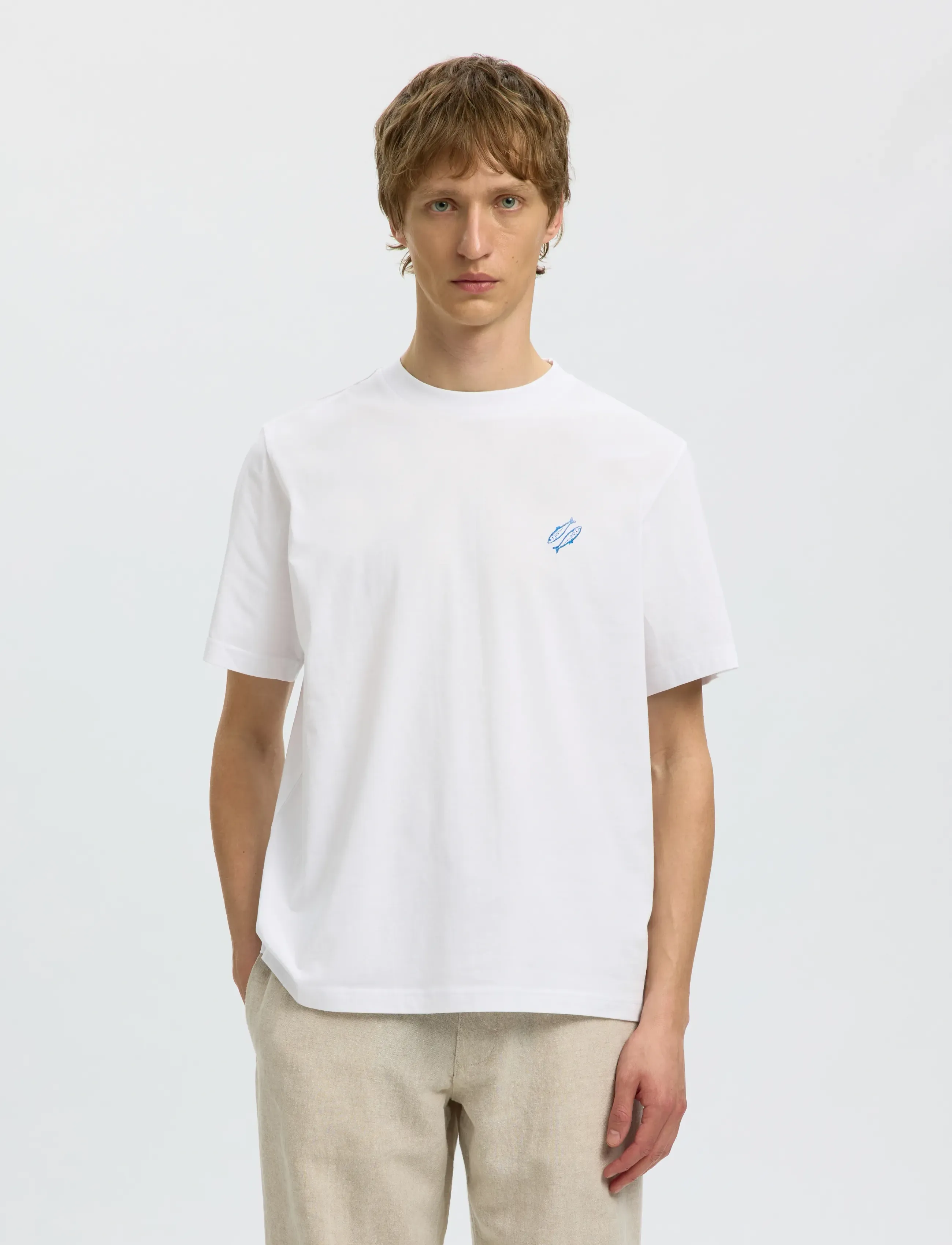 Selected SLHREG-RIPLEY SS EMB TEE EX - Selected - BRIGHT WHITE / white