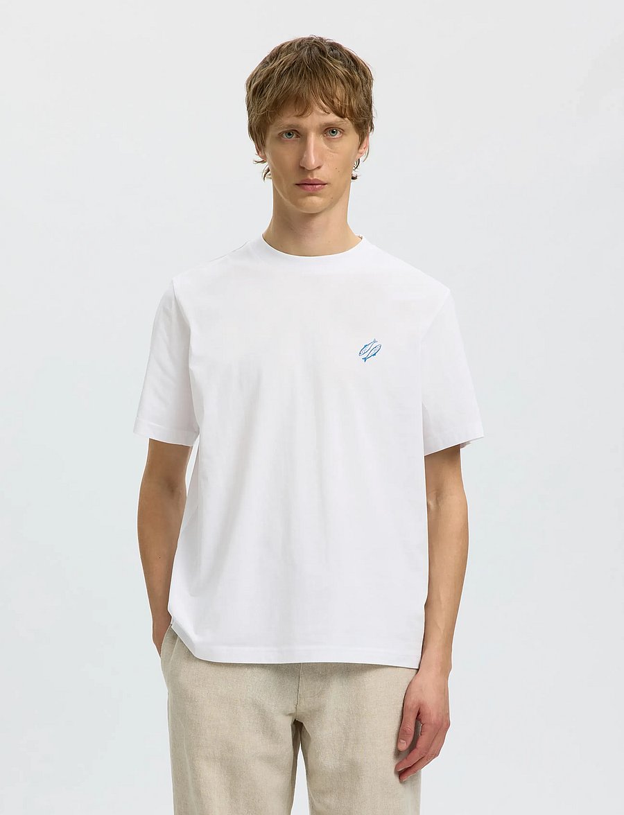 Selected - SLHREG-RIPLEY SS EMB TEE EX - kortærmede t-shirts - bright white - 0