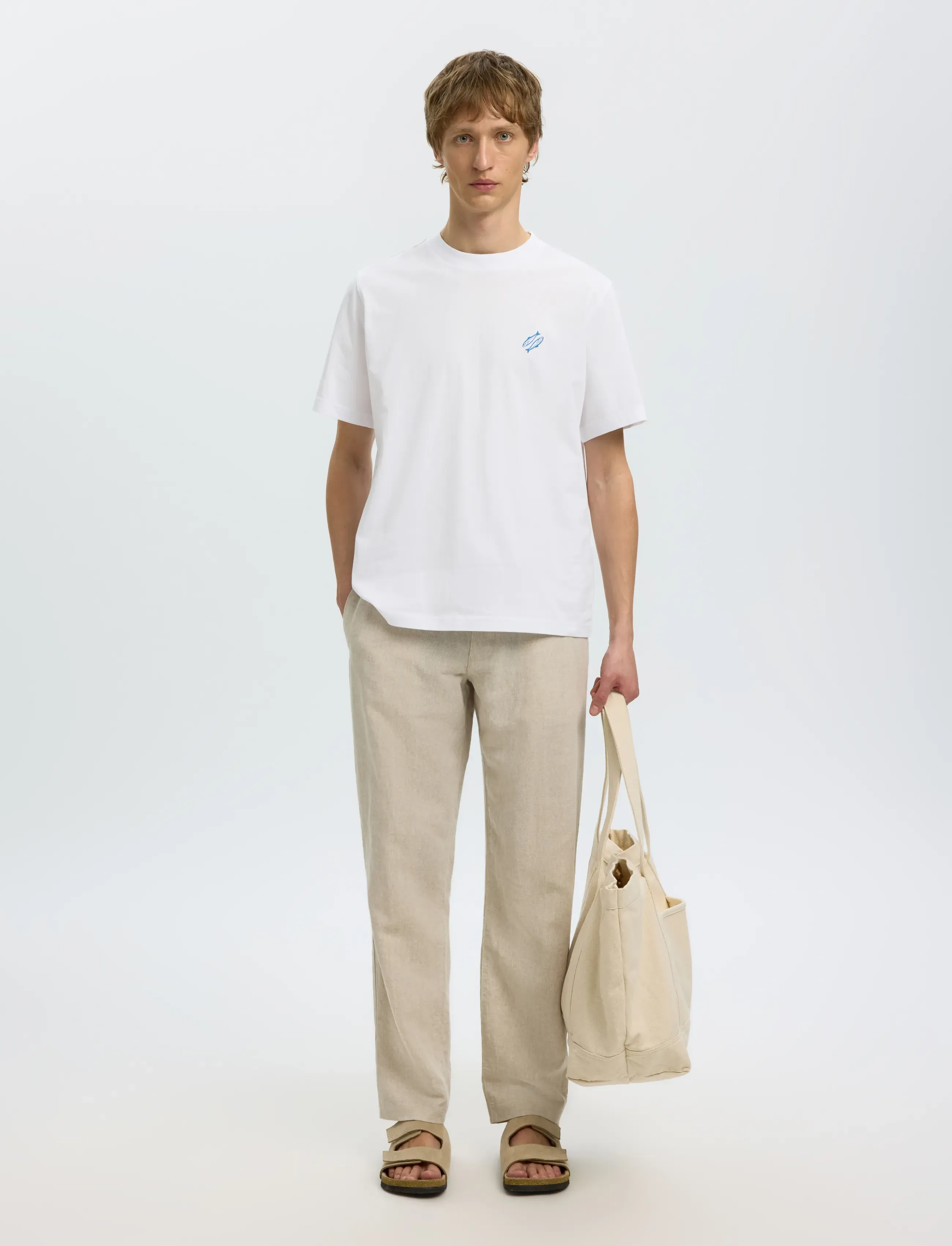 Selected - SLHREG-RIPLEY SS EMB TEE EX - krótki rękaw - bright white - 3