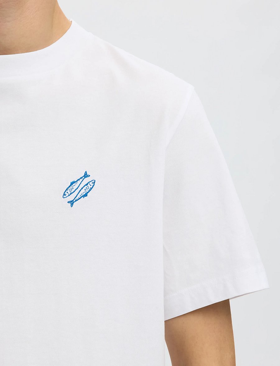 Selected - SLHREG-RIPLEY SS EMB TEE EX - kortærmede t-shirts - bright white - 4