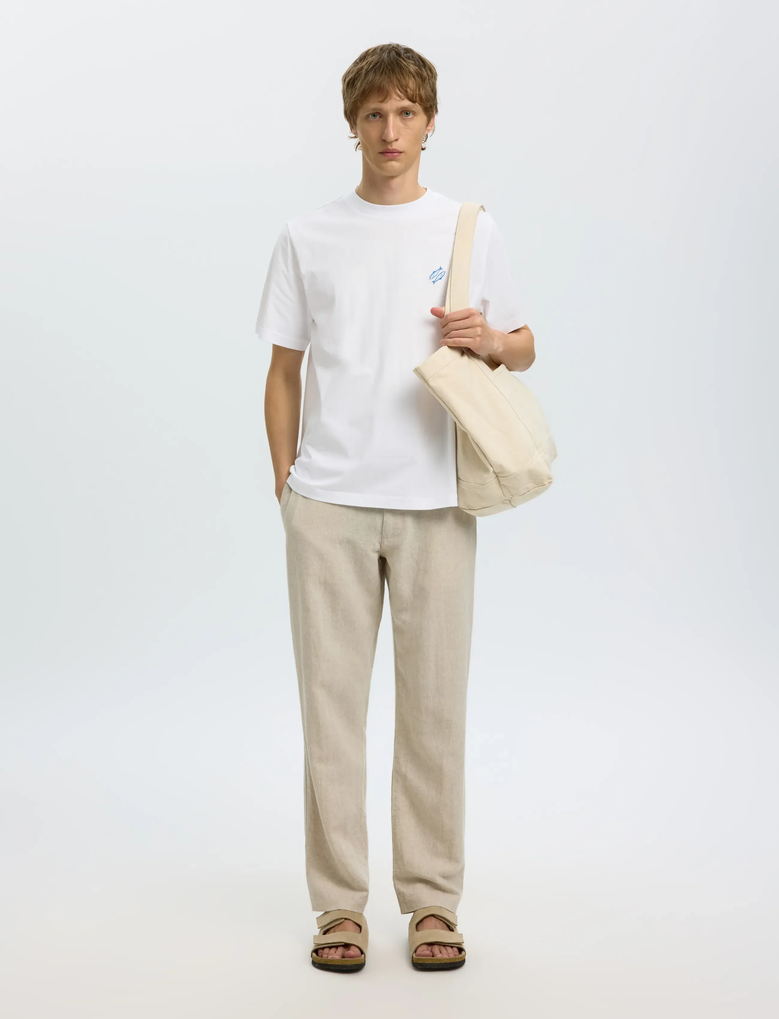 Selected - SLHREG-RIPLEY SS EMB TEE EX - krótki rękaw - bright white - 5