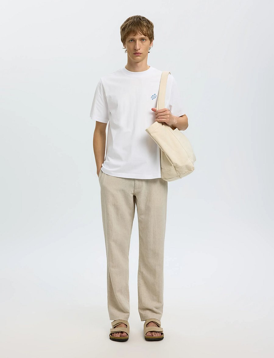 Selected - SLHREG-RIPLEY SS EMB TEE EX - kortærmede t-shirts - bright white - 5