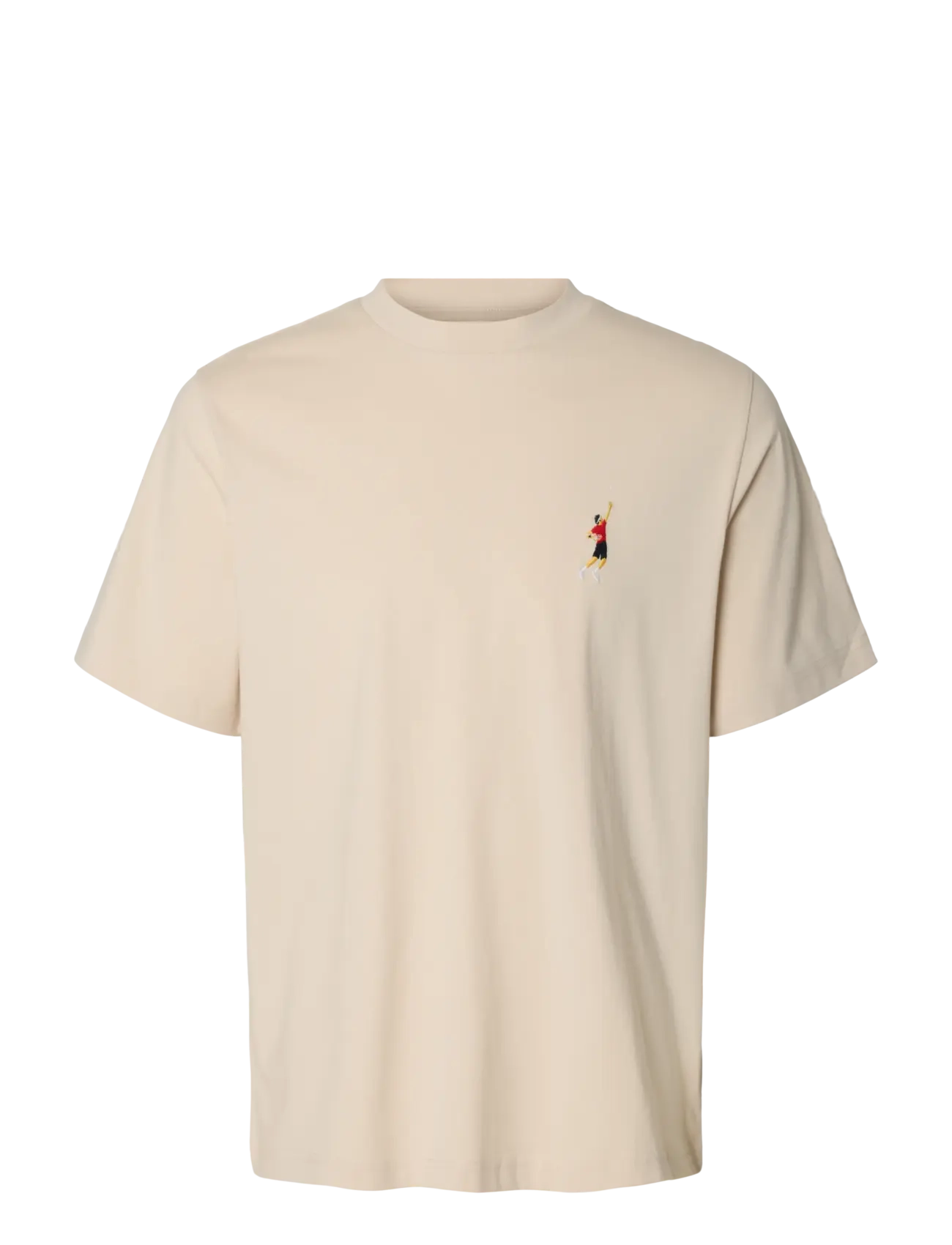 Selected SLHREG-RIPLEY SS EMB TEE EX - T-shirts - OATMEAL / cream