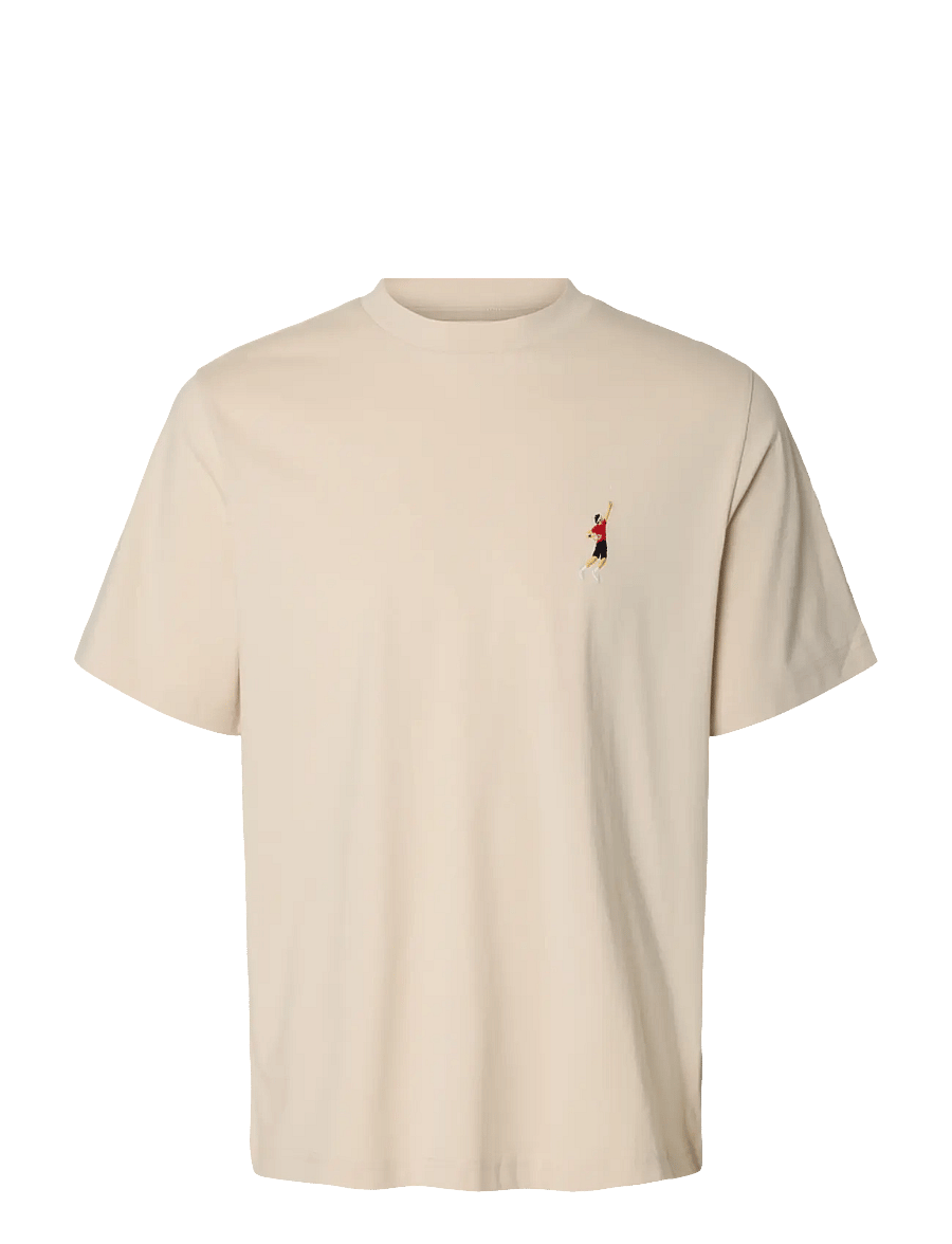 Selected - SLHREG-RIPLEY SS EMB TEE EX - kurzärmelige t-shirts - oatmeal - 1