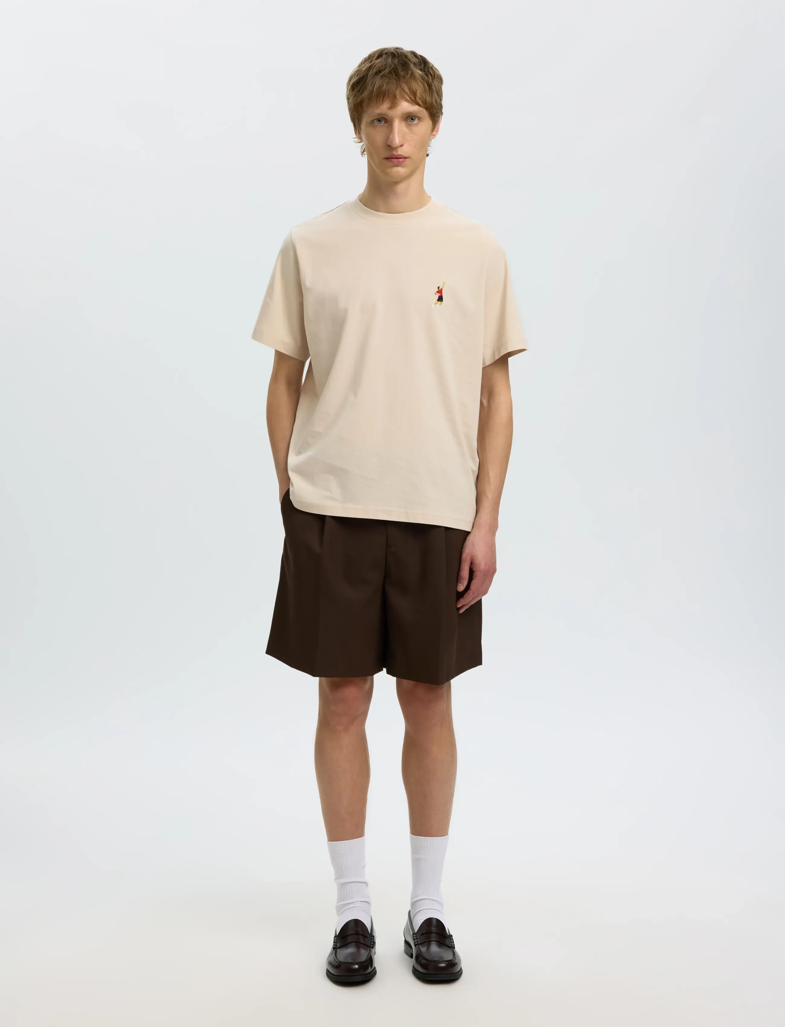 Selected - SLHREG-RIPLEY SS EMB TEE EX - kortærmede t-shirts - oatmeal - 3