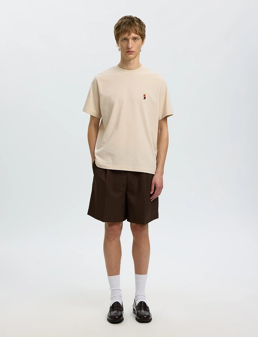 Selected - SLHREG-RIPLEY SS EMB TEE EX - kurzärmelige t-shirts - oatmeal - 3