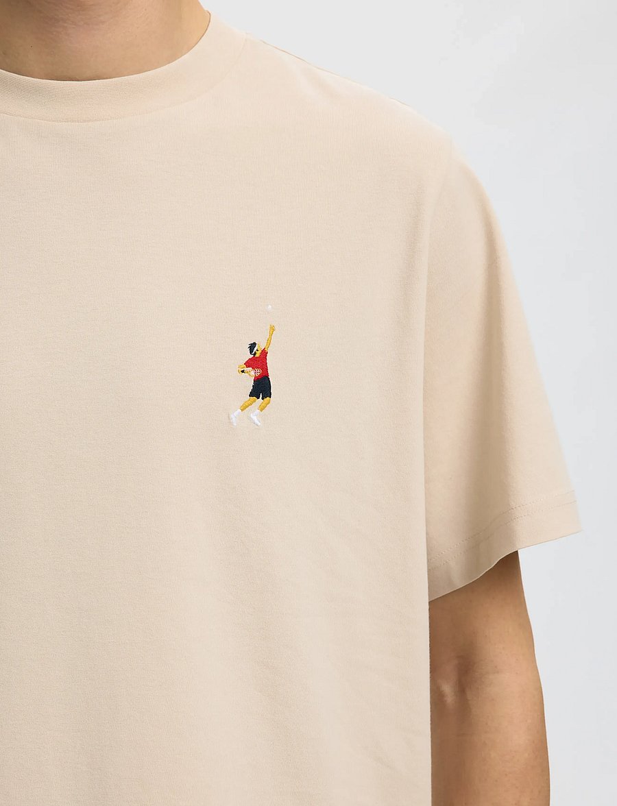 Selected - SLHREG-RIPLEY SS EMB TEE EX - kurzärmelige t-shirts - oatmeal - 4