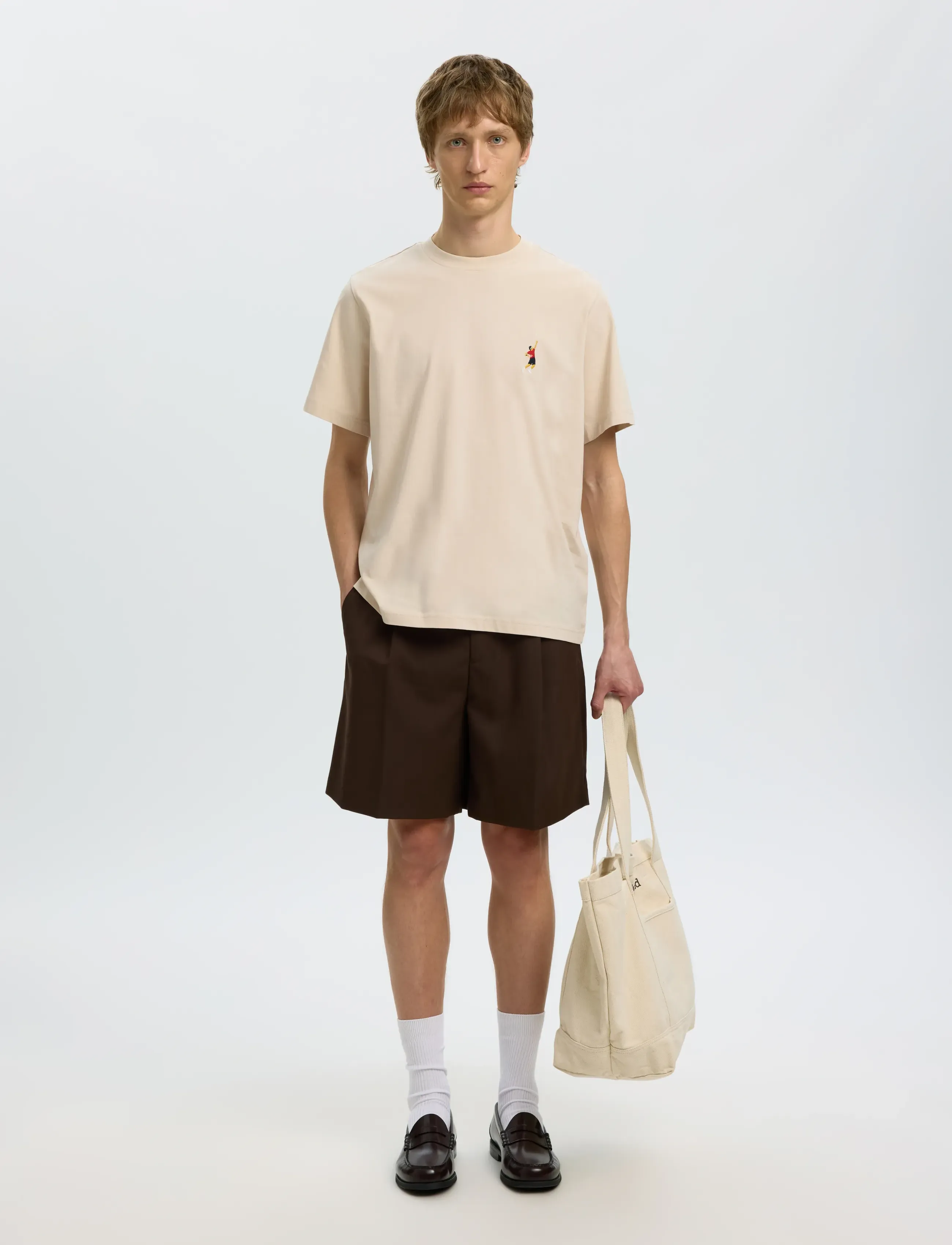 Selected - SLHREG-RIPLEY SS EMB TEE EX - kortærmede t-shirts - oatmeal - 5