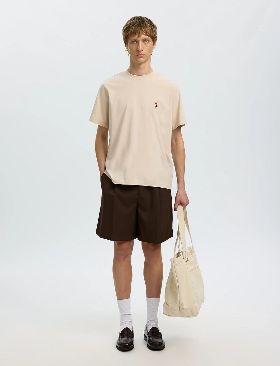 Selected - SLHREG-RIPLEY SS EMB TEE EX - kurzärmelige t-shirts - oatmeal - 5
