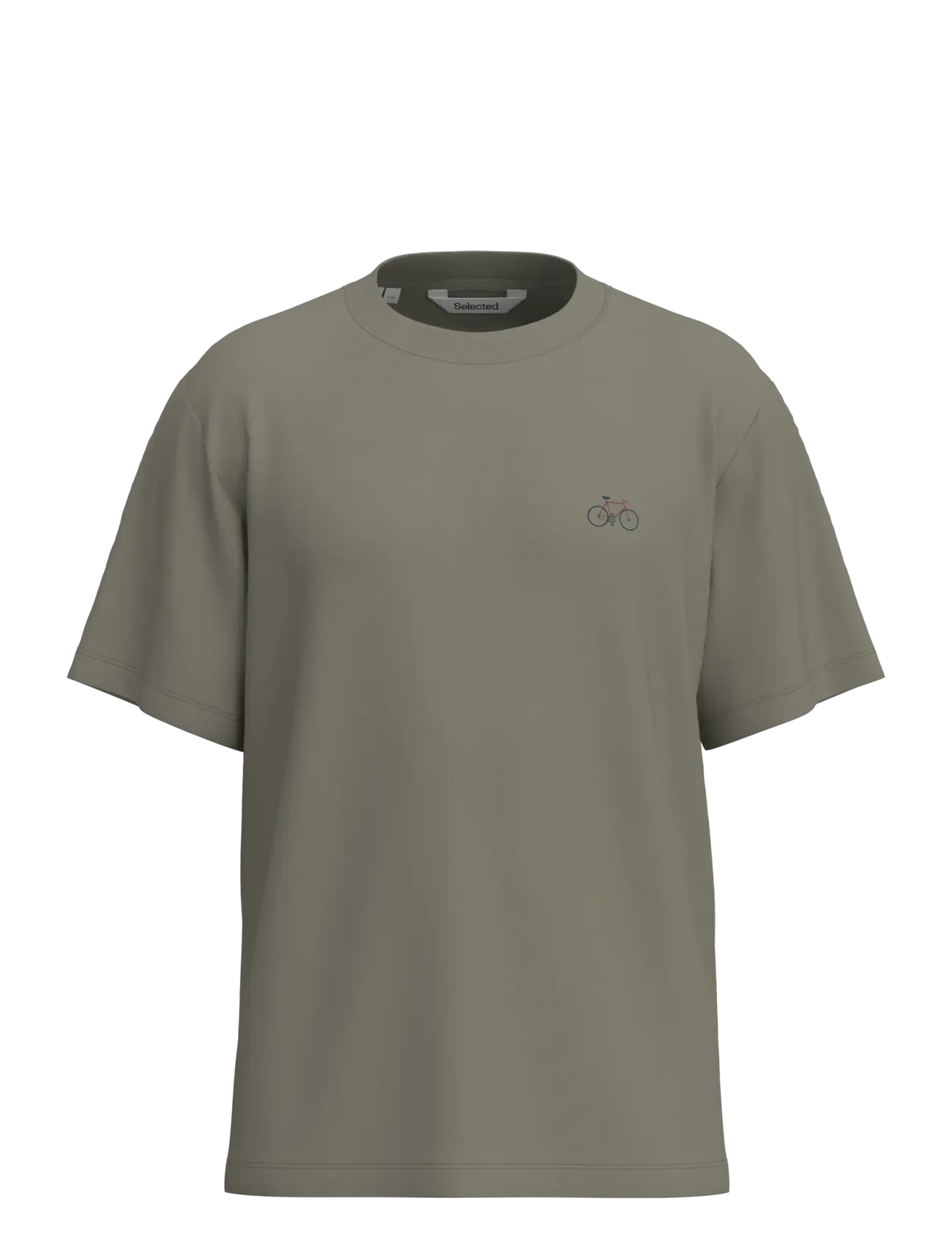 Selected SLHREG-RIPLEY SS EMB TEE EX - T-shirts - VETIVER / khaki/green