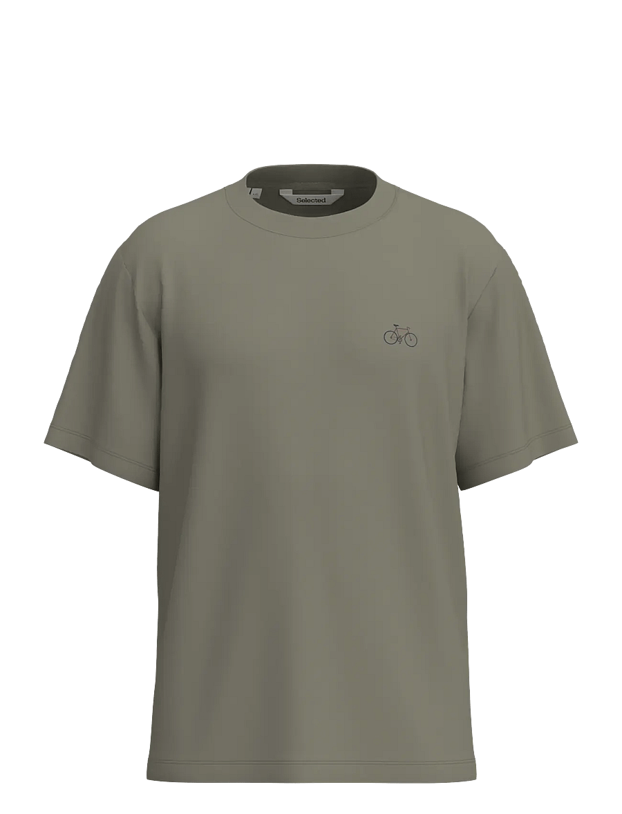 Selected - SLHREG-RIPLEY SS EMB TEE EX - kurzärmelige t-shirts - vetiver - 1