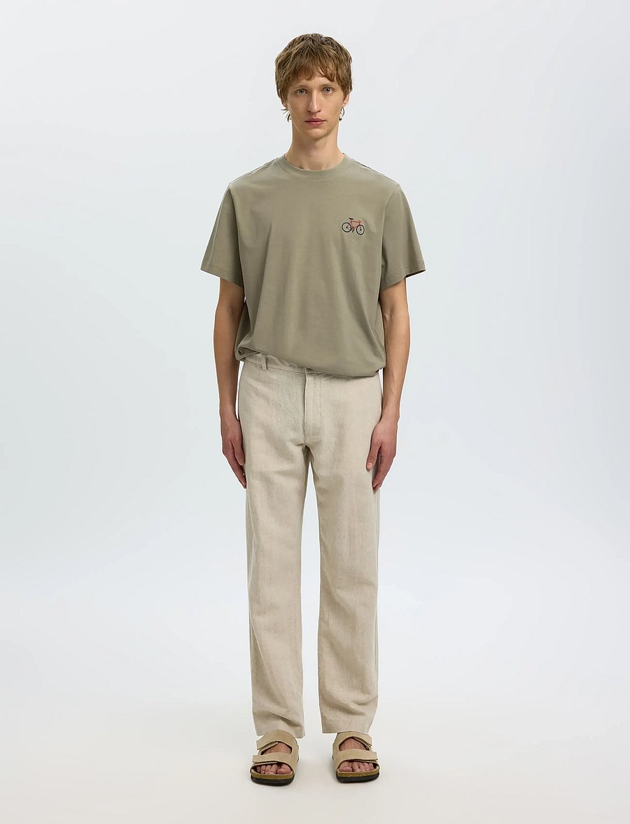Selected - SLHREG-RIPLEY SS EMB TEE EX - kurzärmelige t-shirts - vetiver - 3